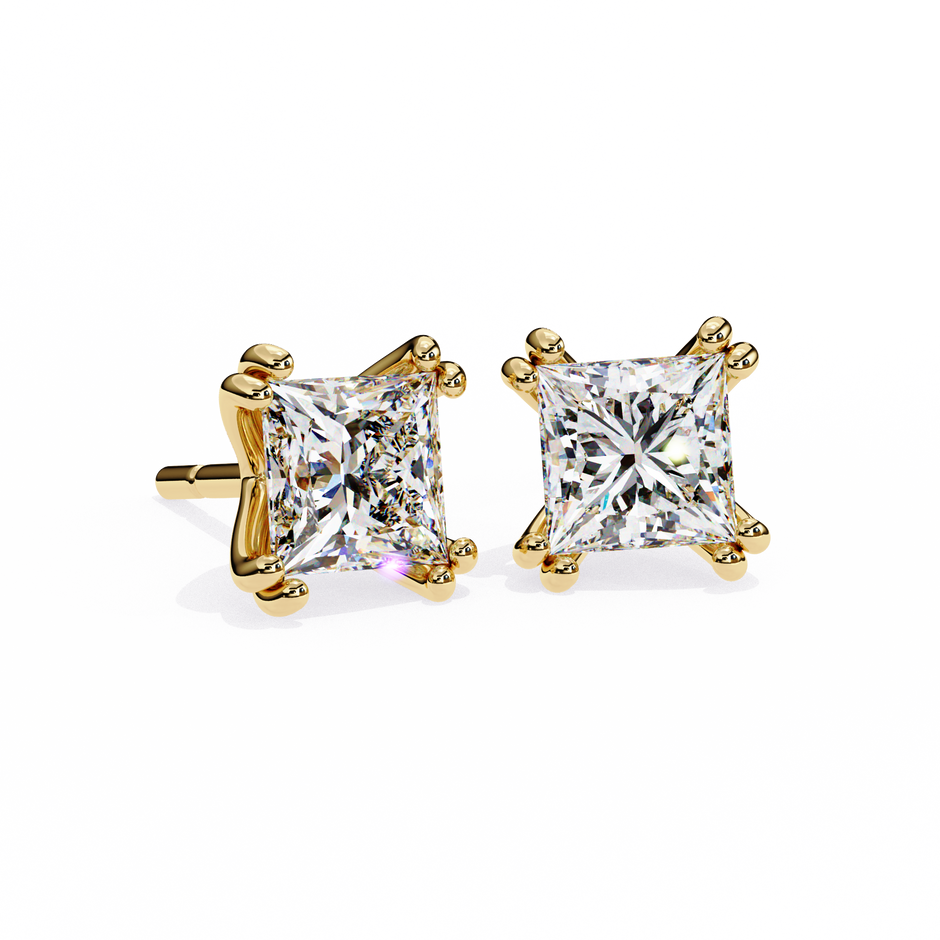 Élégance Princess Diamond Stud Earrings — 10k–18k Gold