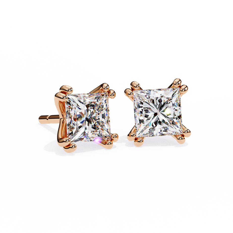 Élégance Princess Diamond Stud Earrings — 10k–18k Gold