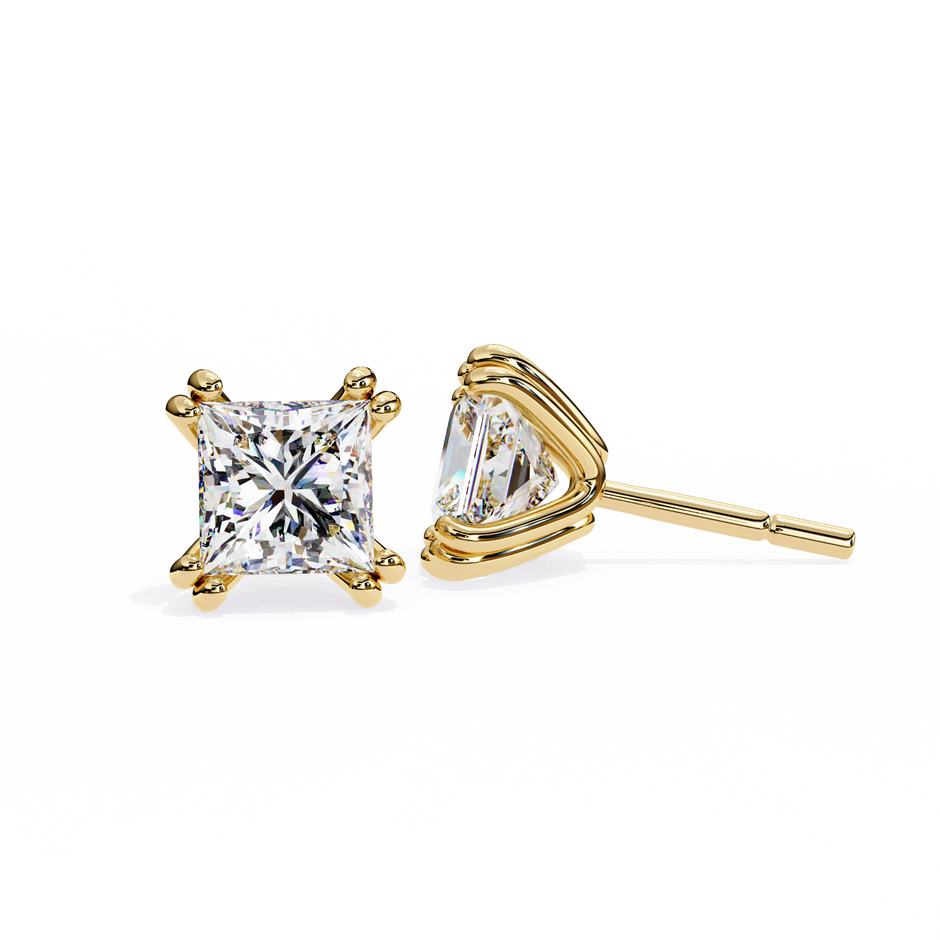 Élégance Princess Diamond Stud Earrings — 10k–18k Gold