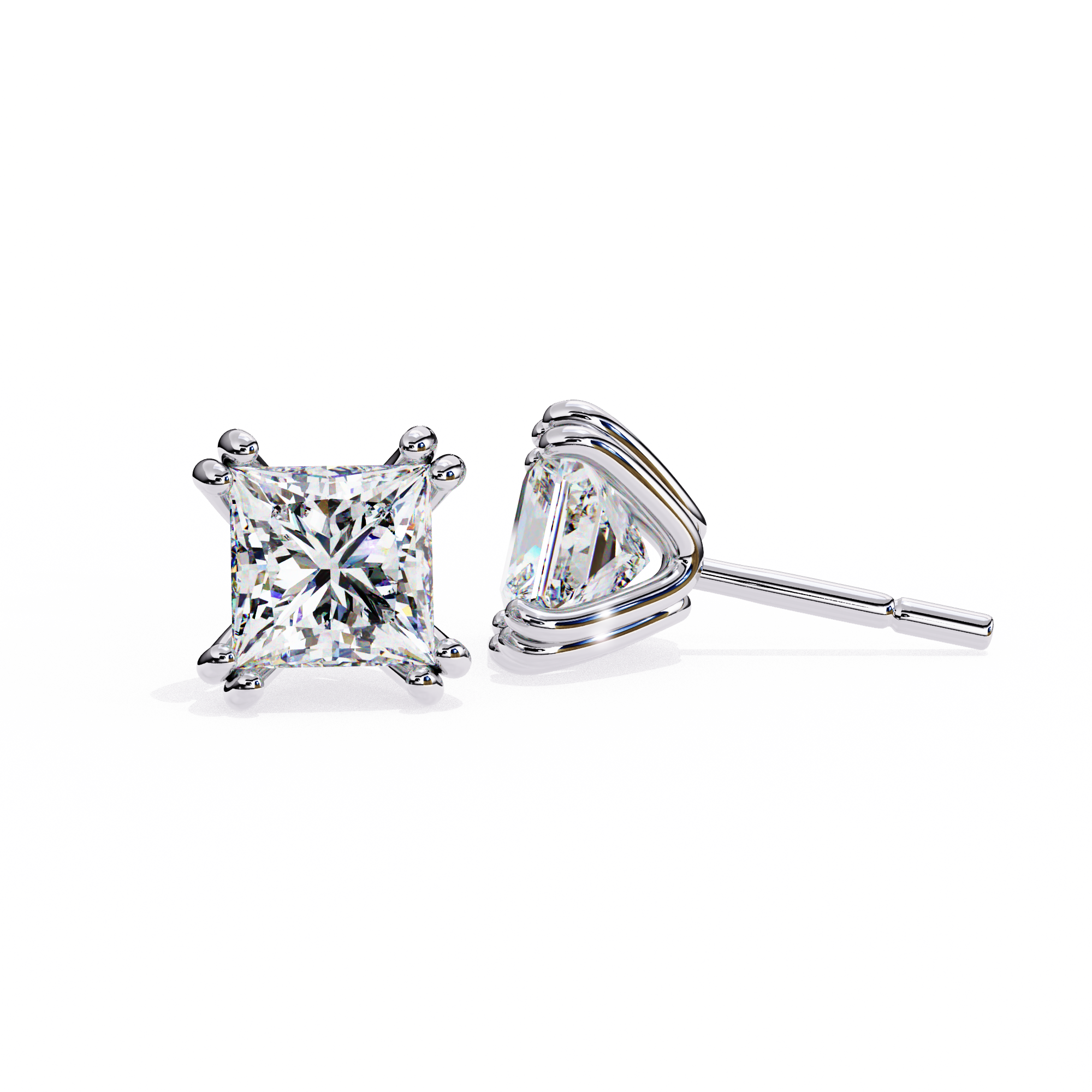 Élégance Princess Diamond Stud Earrings — 10k–18k Gold