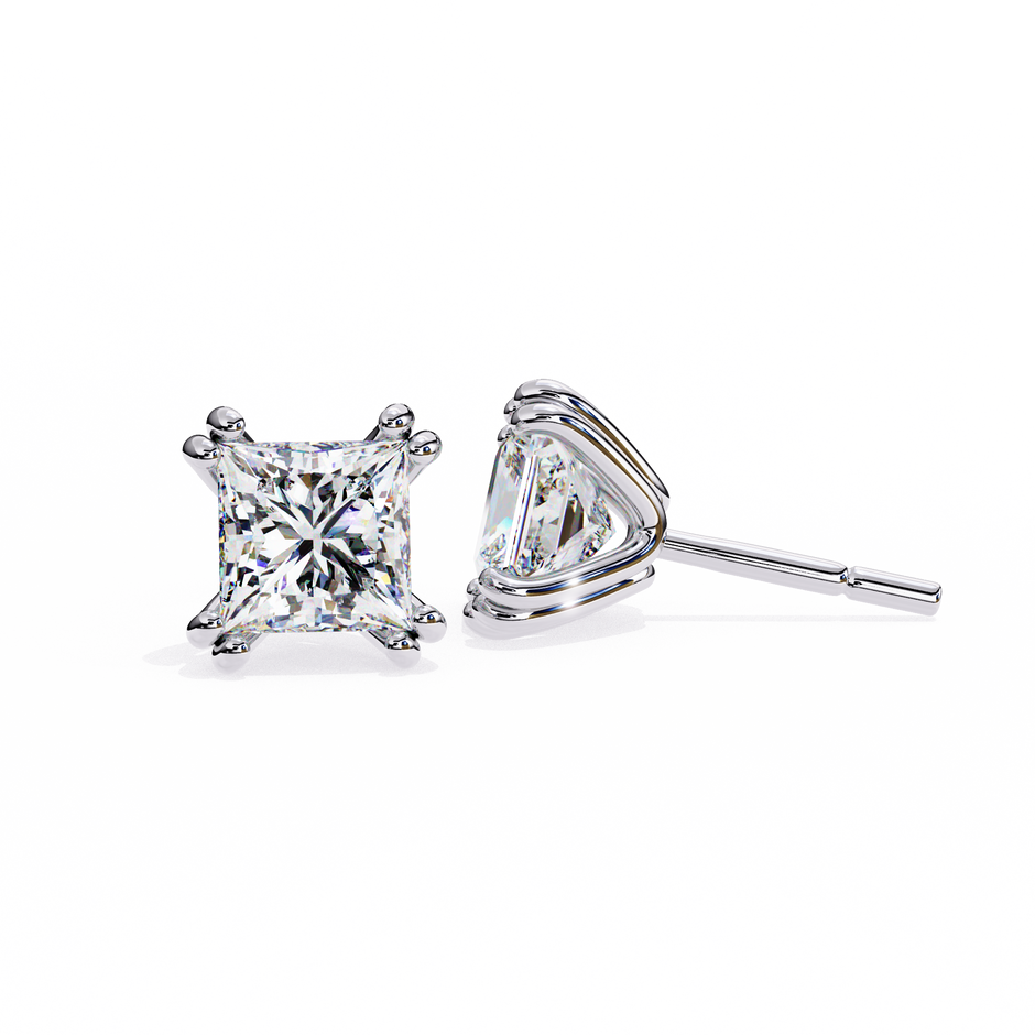 Élégance Princess Diamond Stud Earrings — 10k–18k Gold