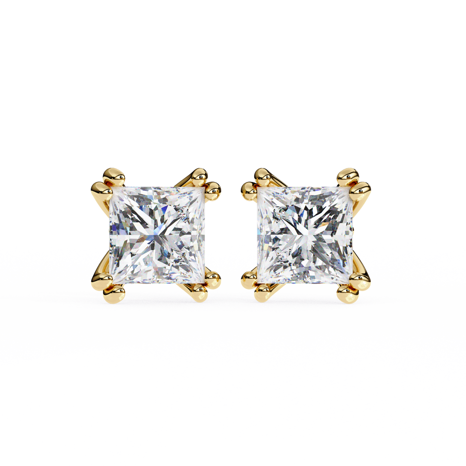 Élégance Princess Diamond Stud Earrings — 10k–18k Gold