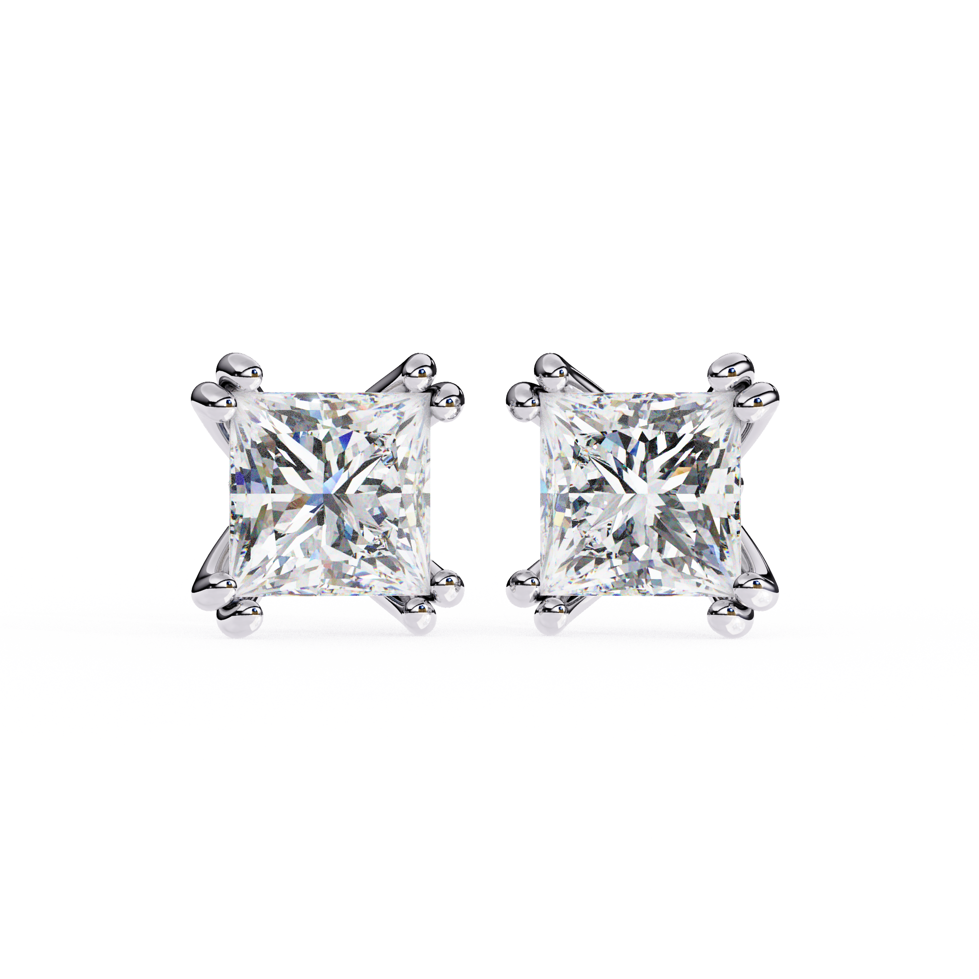 Élégance Princess Diamond Stud Earrings — 10k–18k Gold