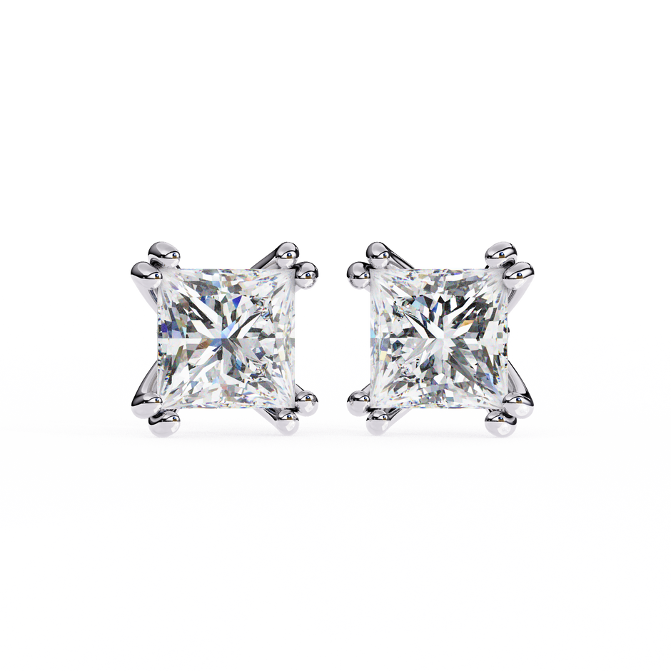 Élégance Princess Diamond Stud Earrings — 10k–18k Gold