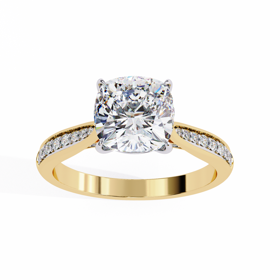 Oval-Cut Diamond Solitaire Ring with Pavé Band — 10k–18k Gold