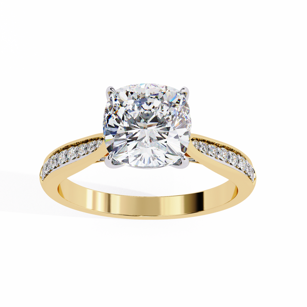 Oval-Cut Diamond Solitaire Ring with Pavé Band — 10k–18k Gold