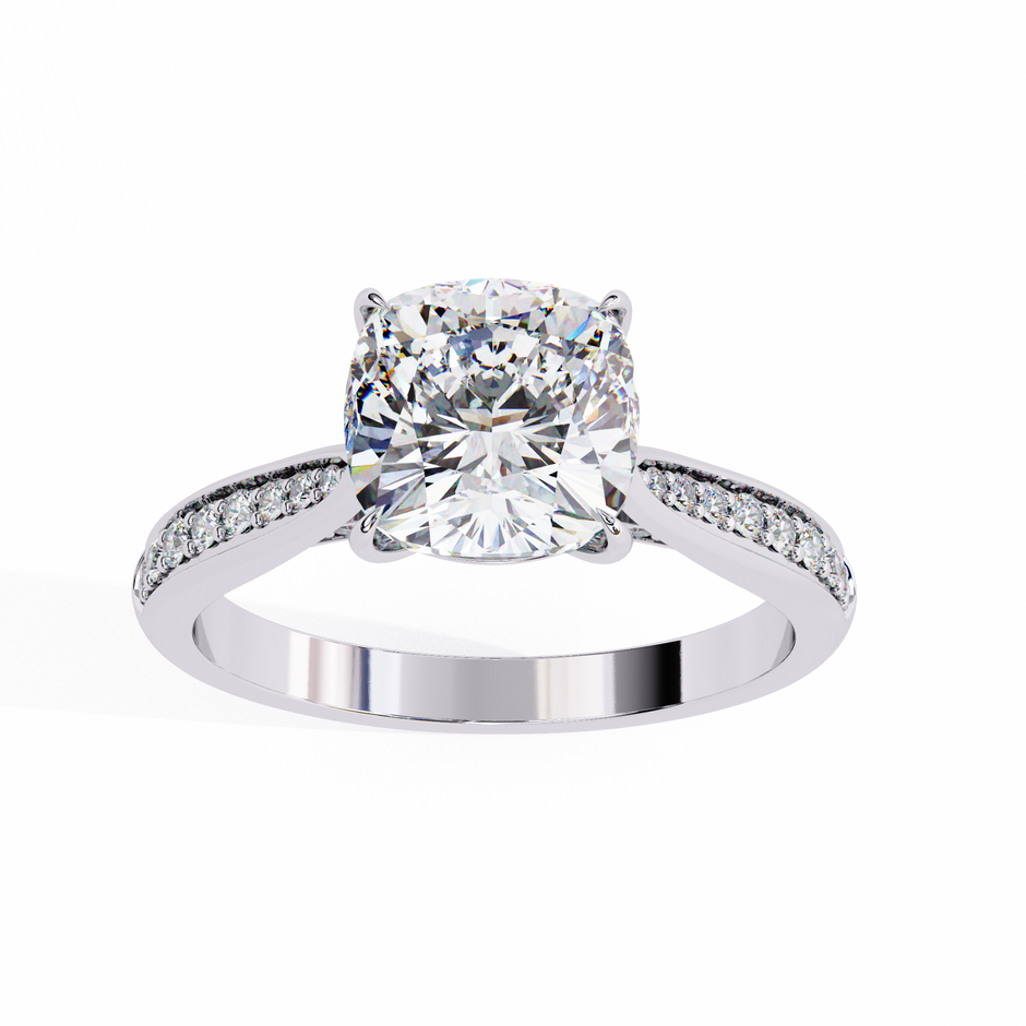 Oval-Cut Diamond Solitaire Ring with Pavé Band — 10k–18k Gold