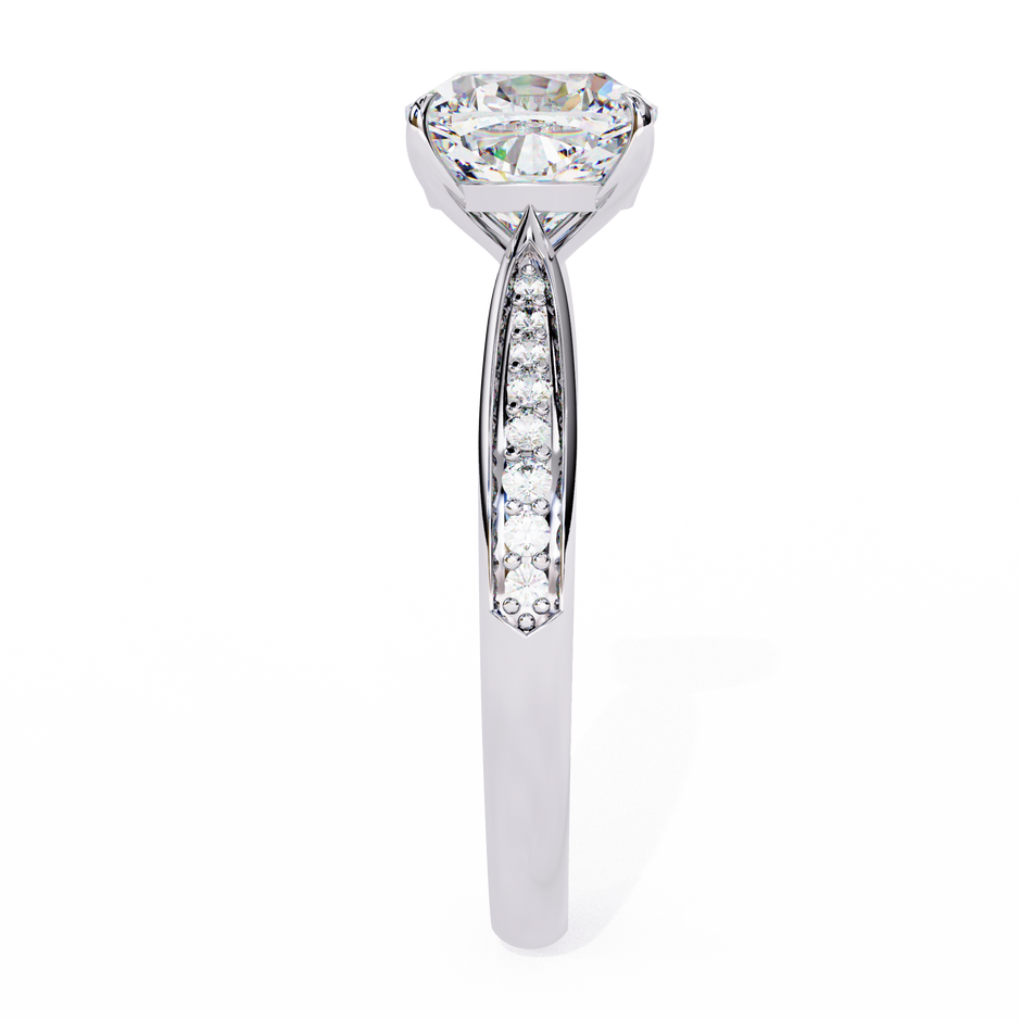 Oval-Cut Diamond Solitaire Ring with Pavé Band — 10k–18k Gold