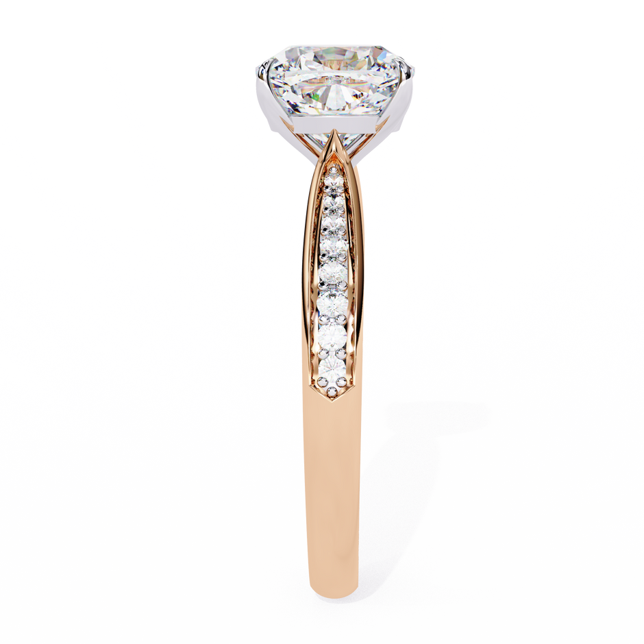 Oval-Cut Diamond Solitaire Ring with Pavé Band — 10k–18k Gold