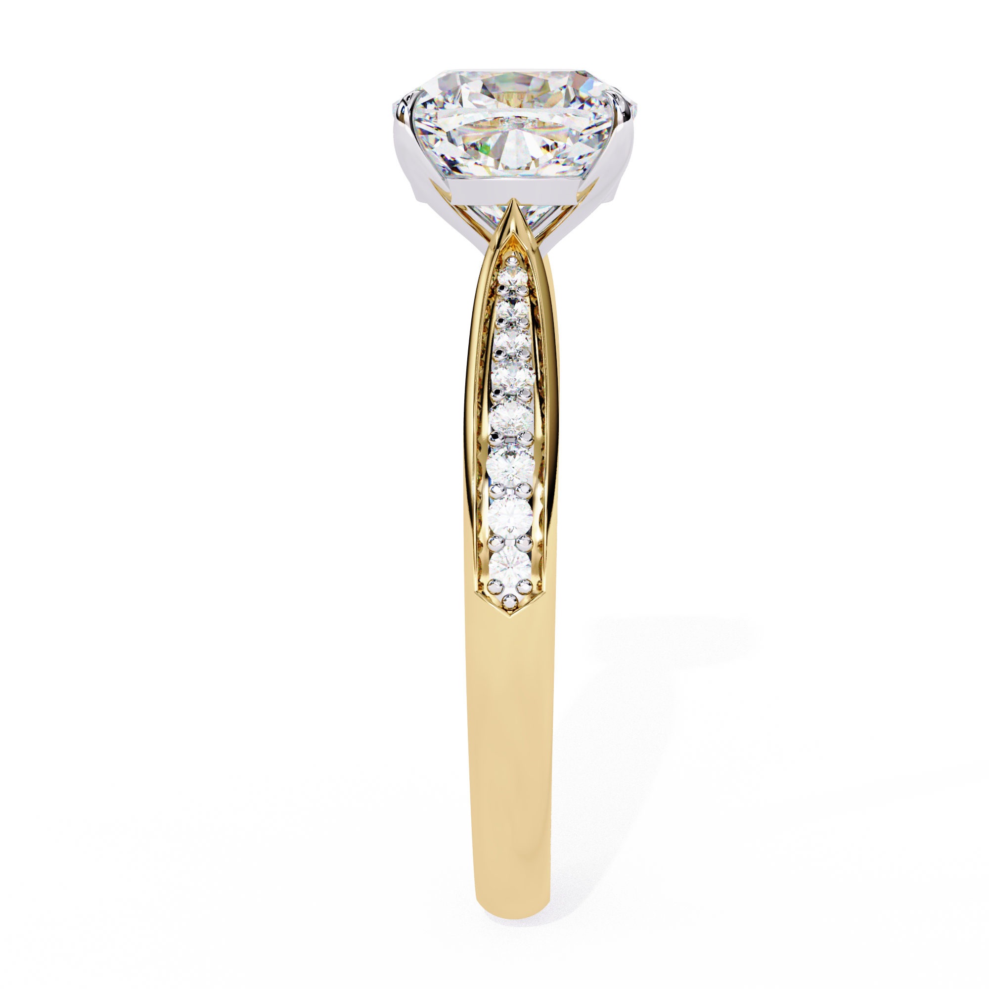 Oval-Cut Diamond Solitaire Ring with Pavé Band — 10k–18k Gold
