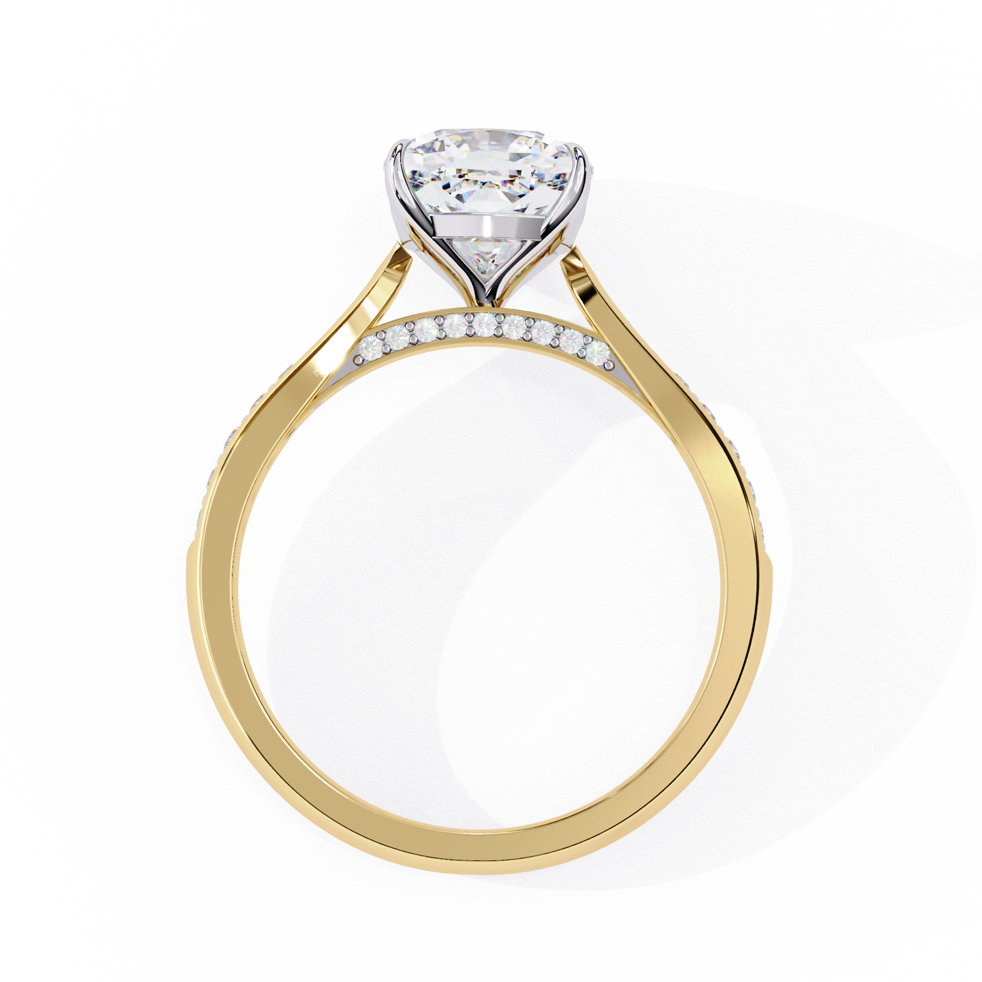 Oval-Cut Diamond Solitaire Ring with Pavé Band — 10k–18k Gold