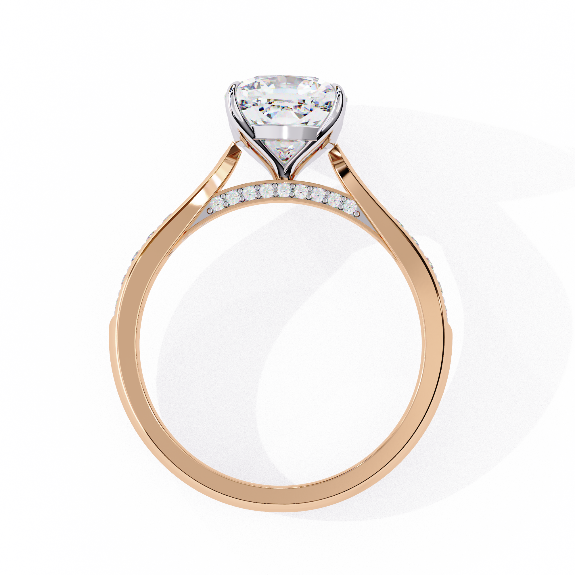 Oval-Cut Diamond Solitaire Ring with Pavé Band — 10k–18k Gold