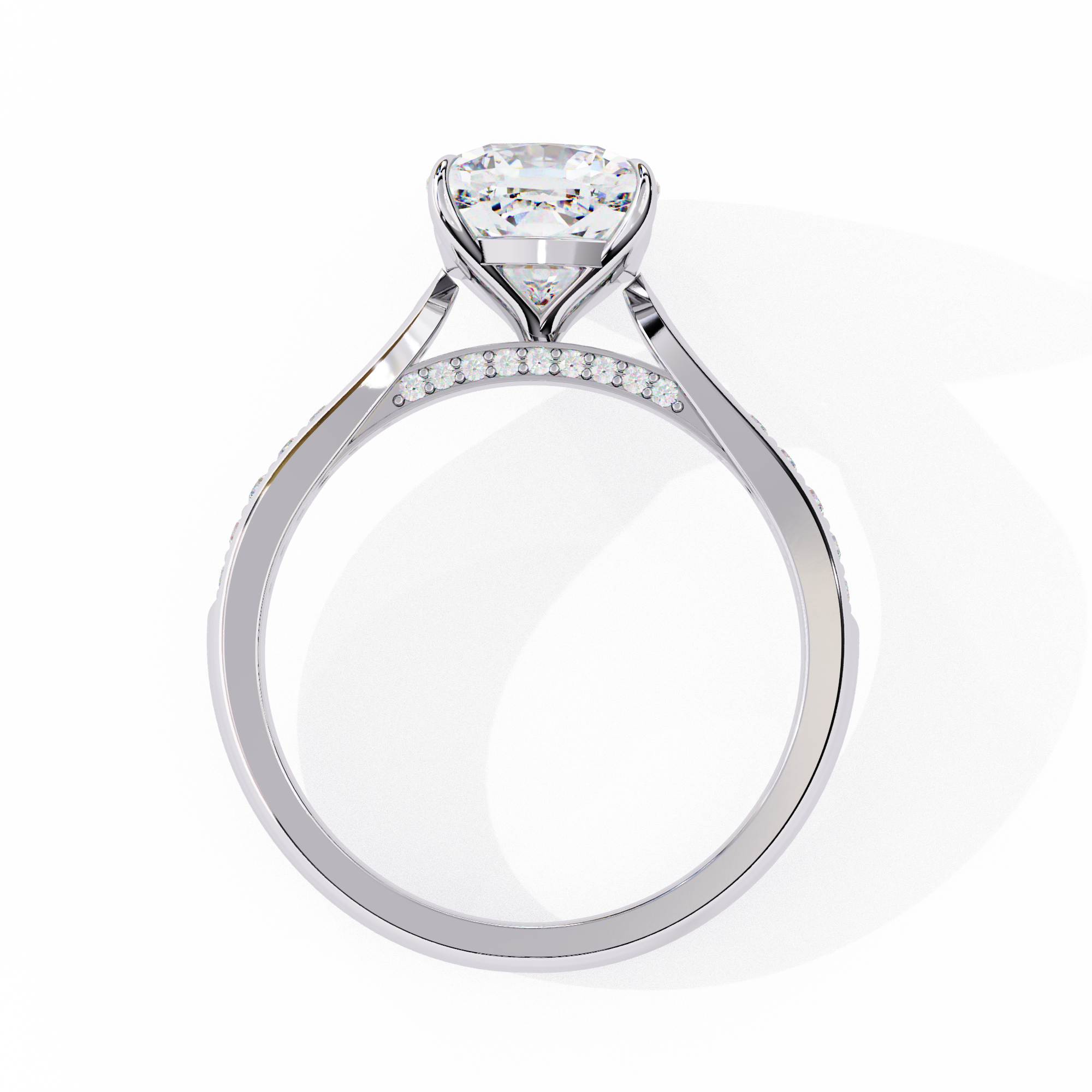 Oval-Cut Diamond Solitaire Ring with Pavé Band — 10k–18k Gold