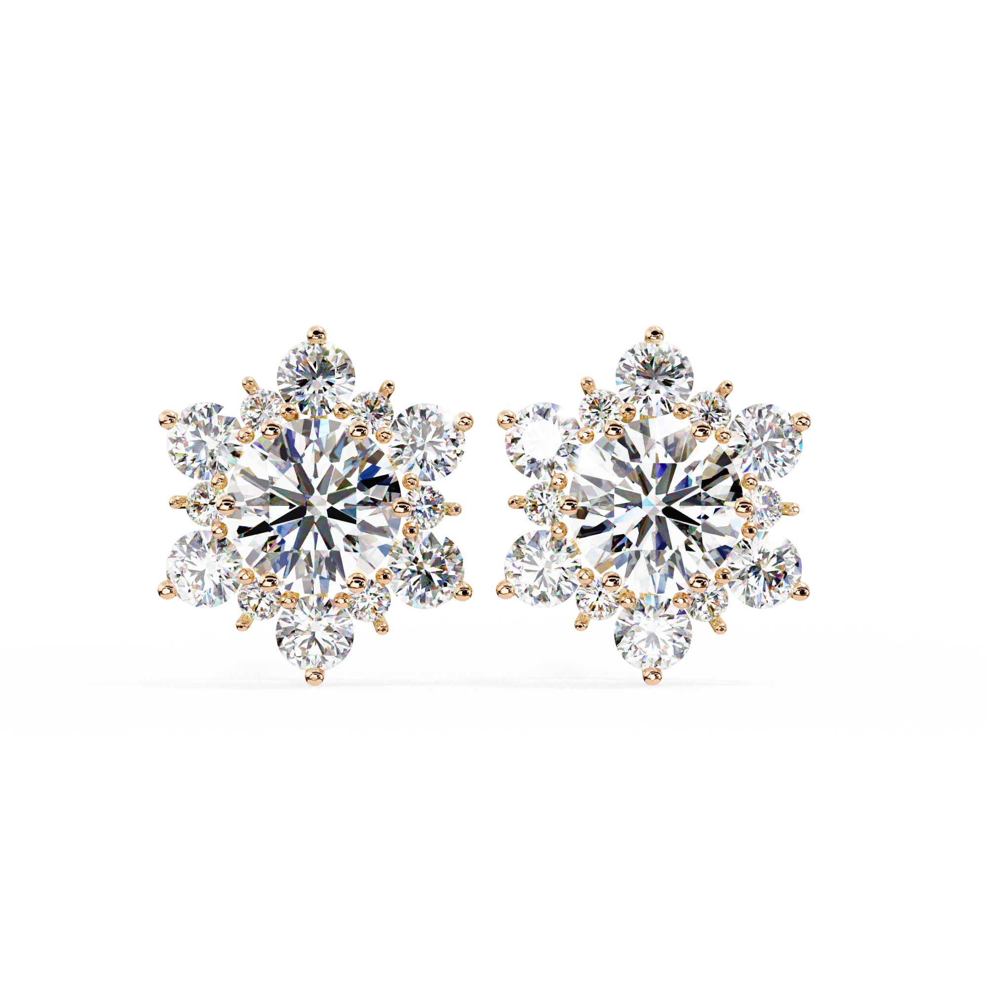 Mirage Double-Halo Diamond Stud Earrings — 10k–18k Gold