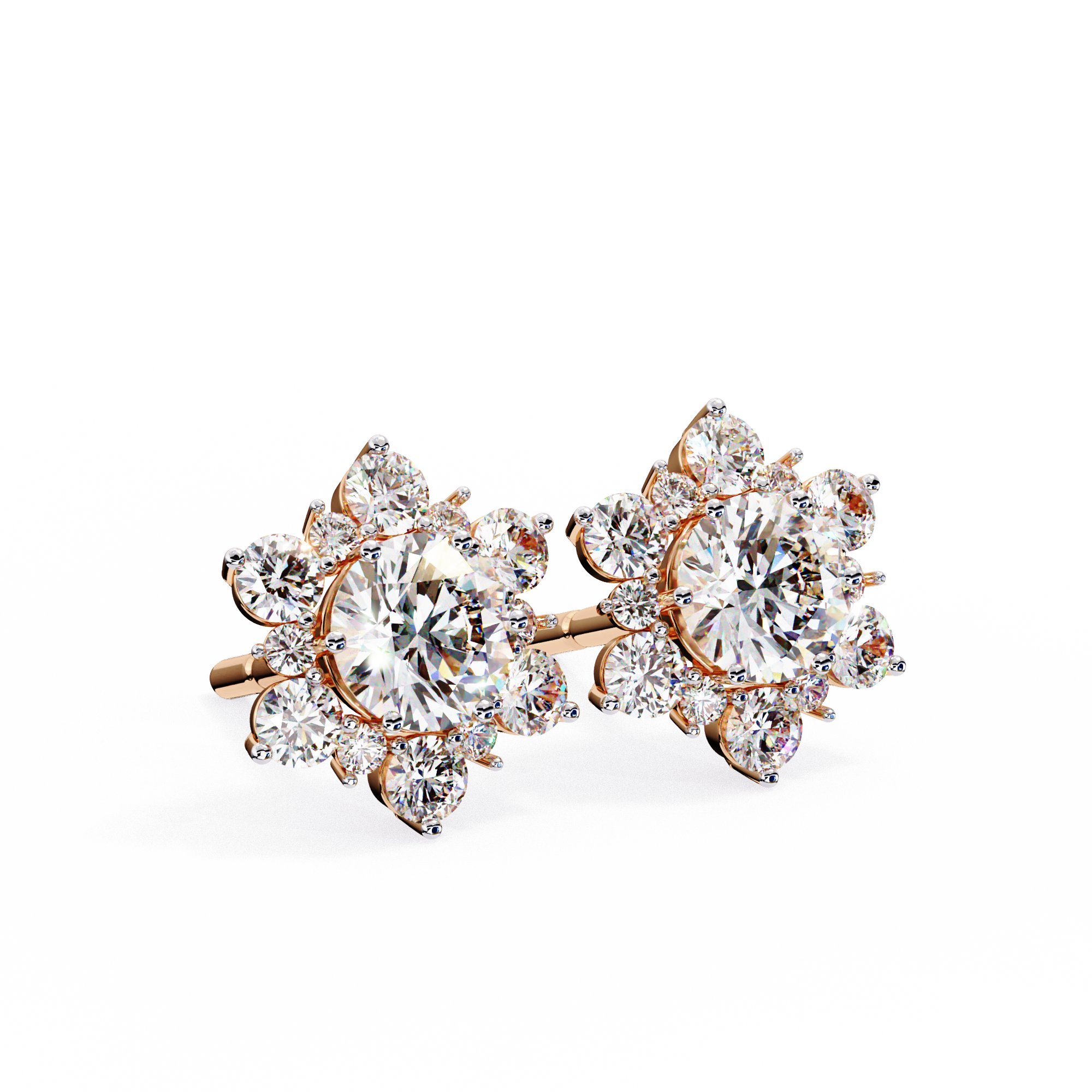 Mirage Double-Halo Diamond Stud Earrings — 10k–18k Gold