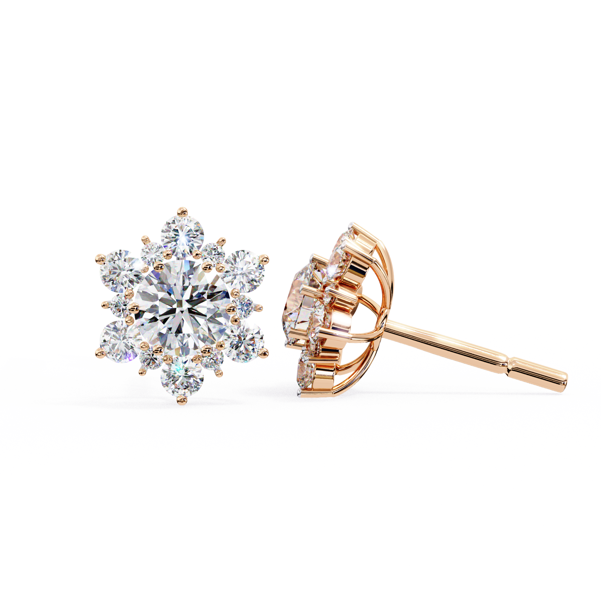 Mirage Double-Halo Diamond Stud Earrings — 10k–18k Gold