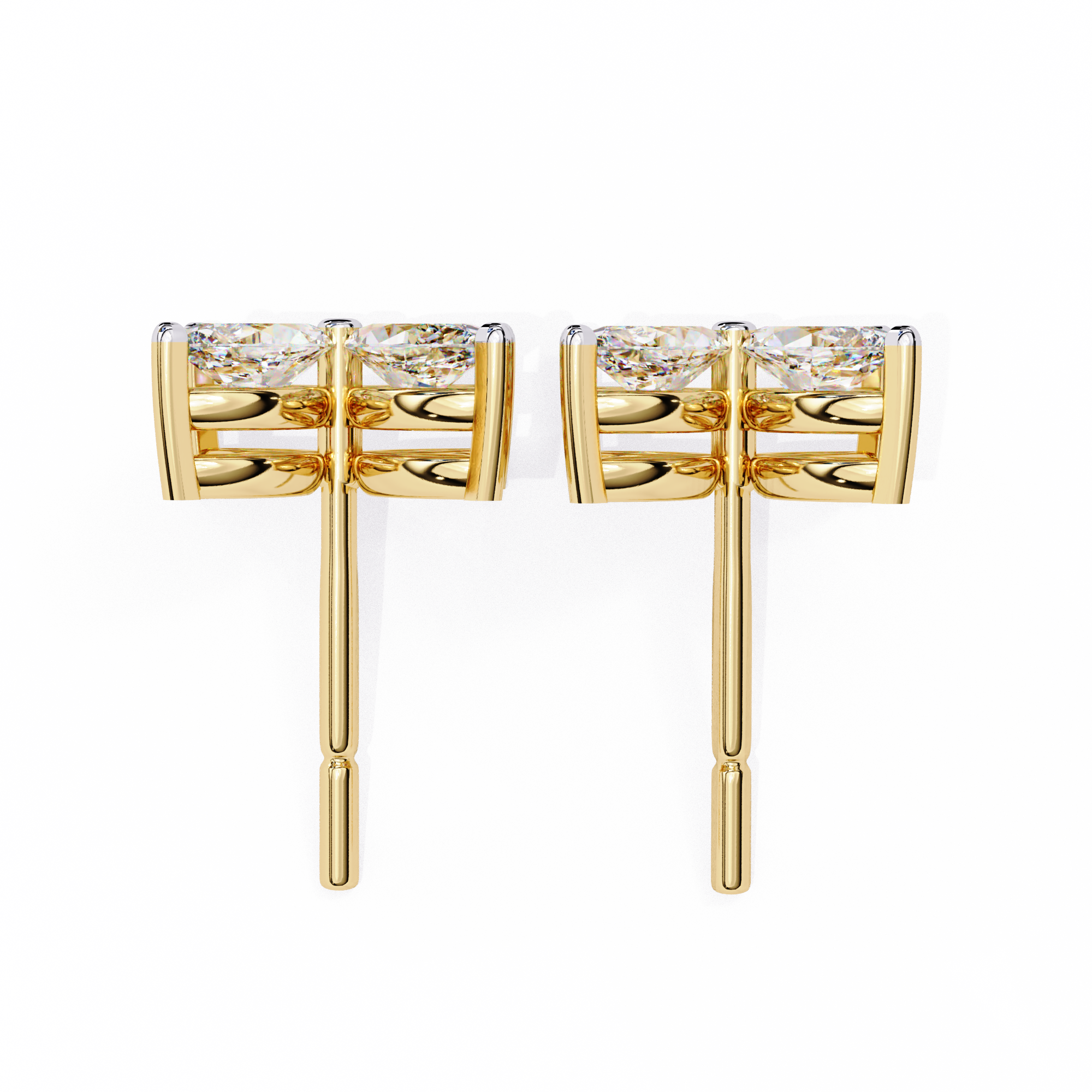 Signature Princess Pavé Border Diamond Stud Earrings — 10k–18k Gold