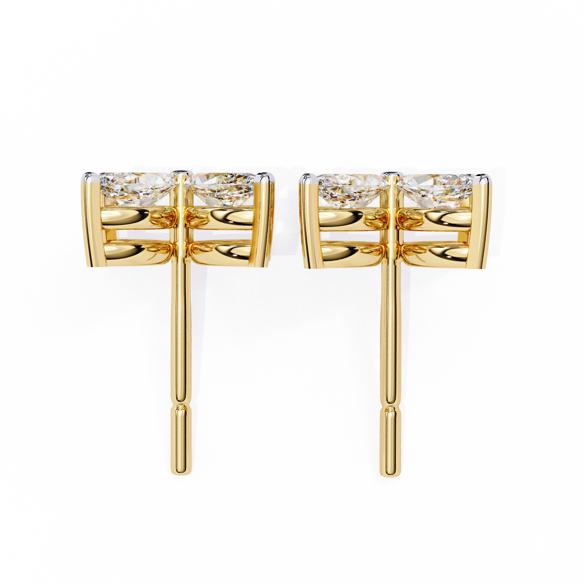 Signature Princess Pavé Border Diamond Stud Earrings — 10k–18k Gold