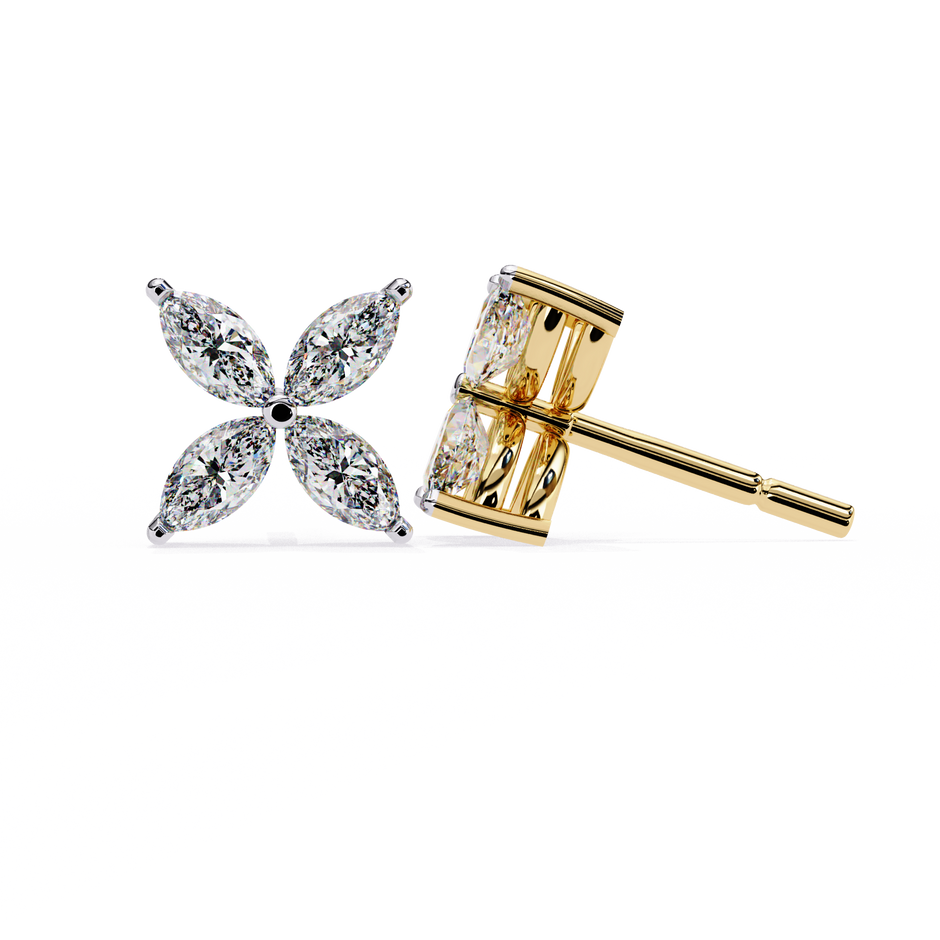 Signature Princess Pavé Border Diamond Stud Earrings — 10k–18k Gold
