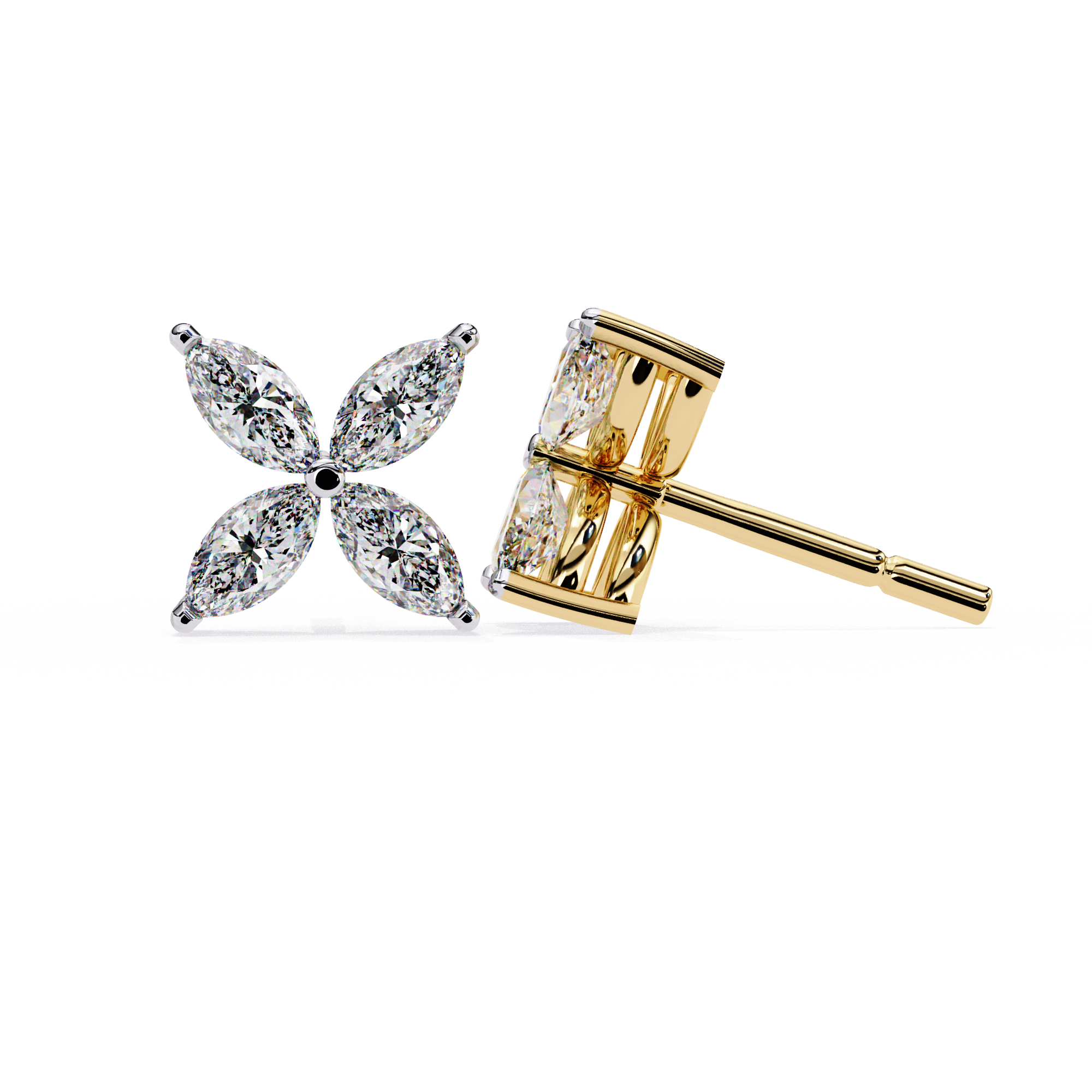 Signature Princess Pavé Border Diamond Stud Earrings — 10k–18k Gold