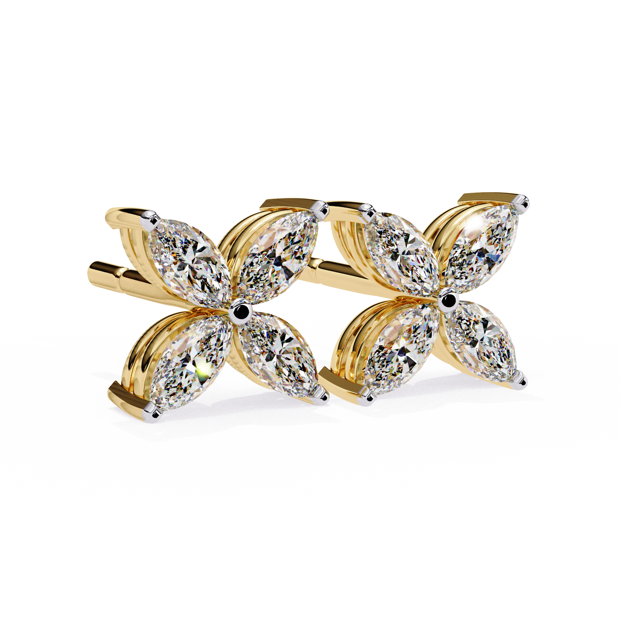 Signature Princess Pavé Border Diamond Stud Earrings — 10k–18k Gold