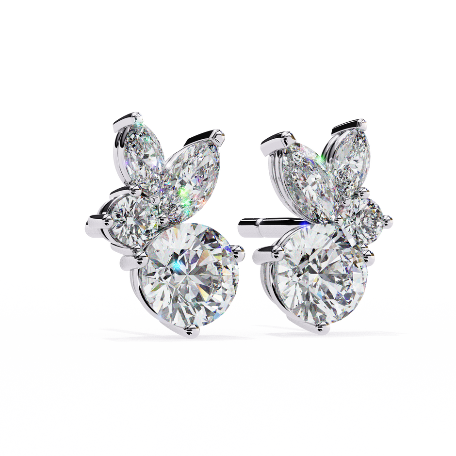 Cartouche Oval Halo Diamond Stud Earrings — 10k–18k Gold