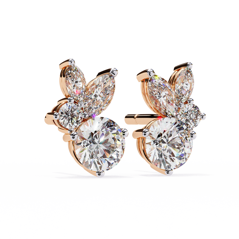 Cartouche Oval Halo Diamond Stud Earrings — 10k–18k Gold