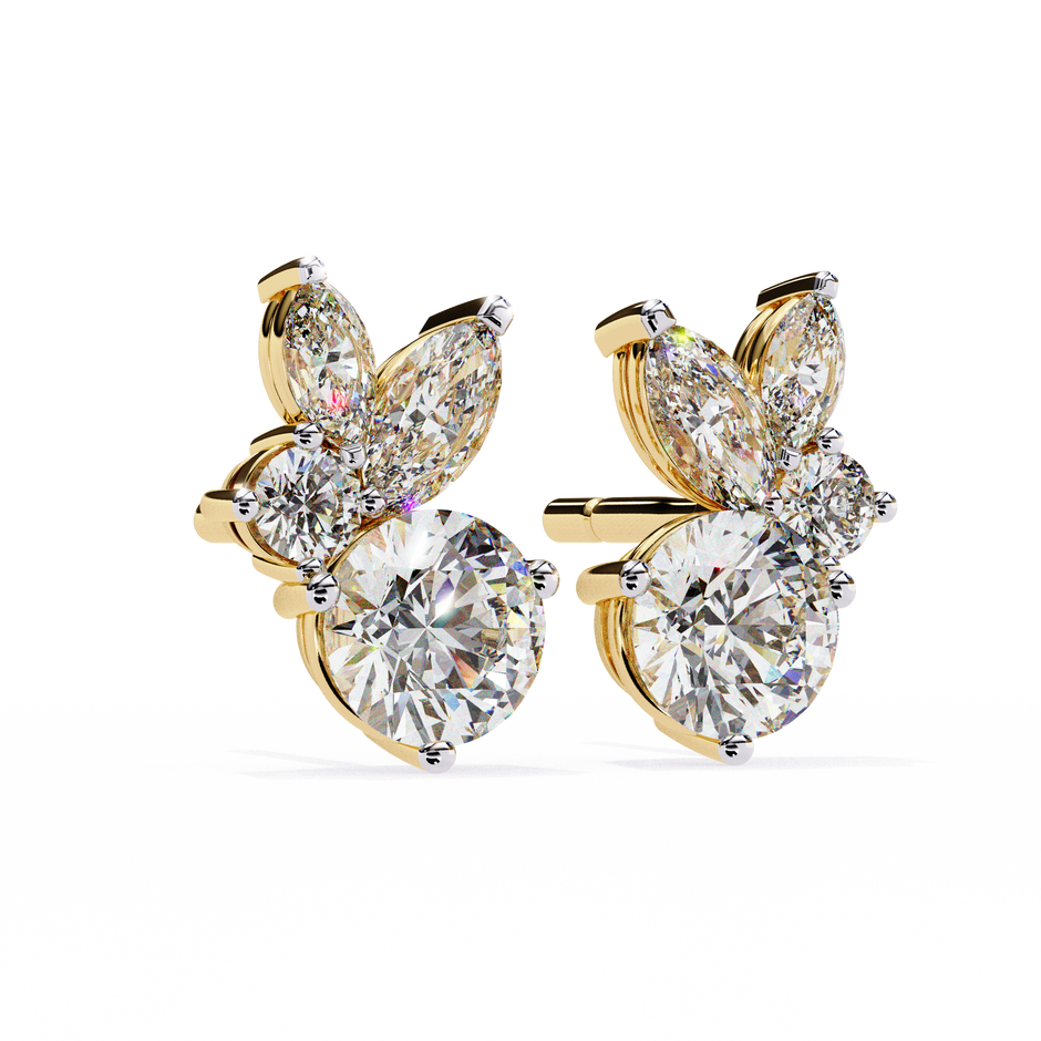 Cartouche Oval Halo Diamond Stud Earrings — 10k–18k Gold