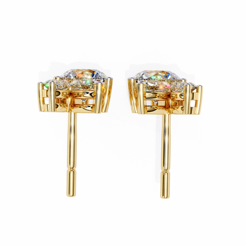 Cartouche Oval Halo Diamond Stud Earrings — 10k–18k Gold