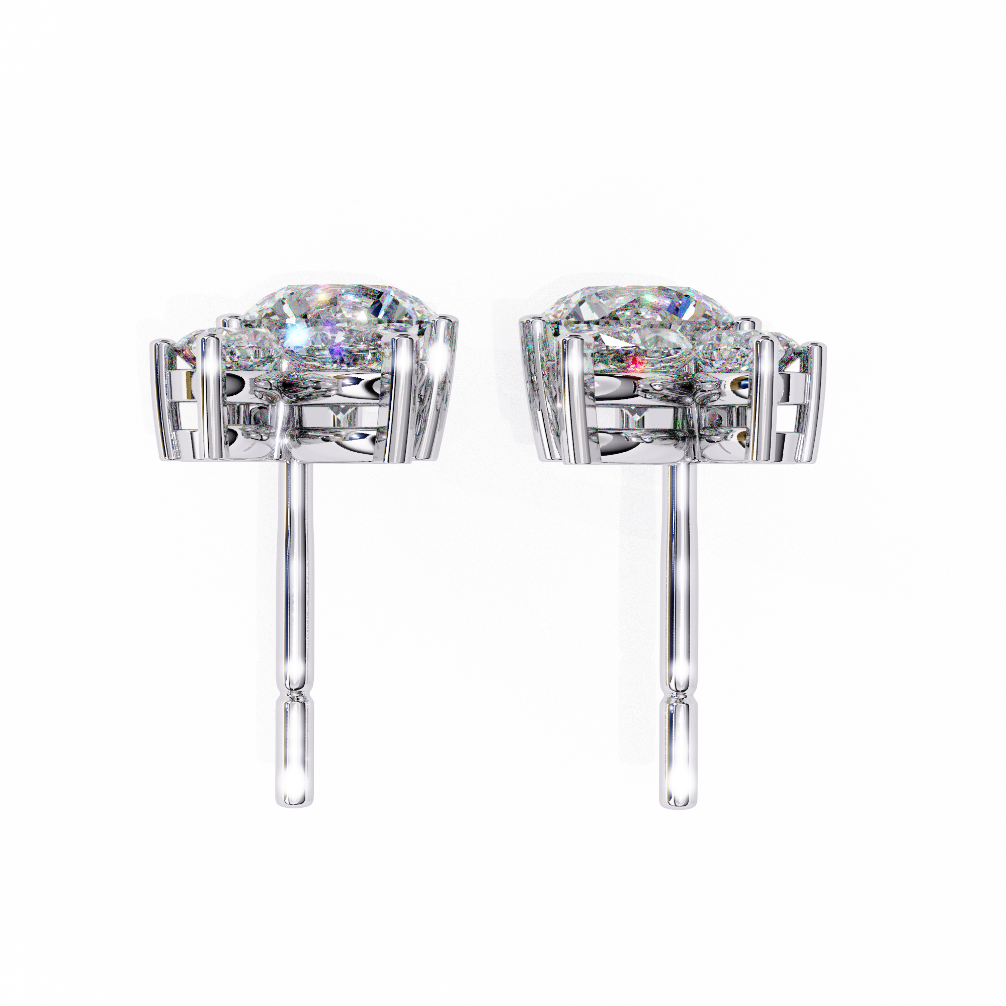 Cartouche Oval Halo Diamond Stud Earrings — 10k–18k Gold