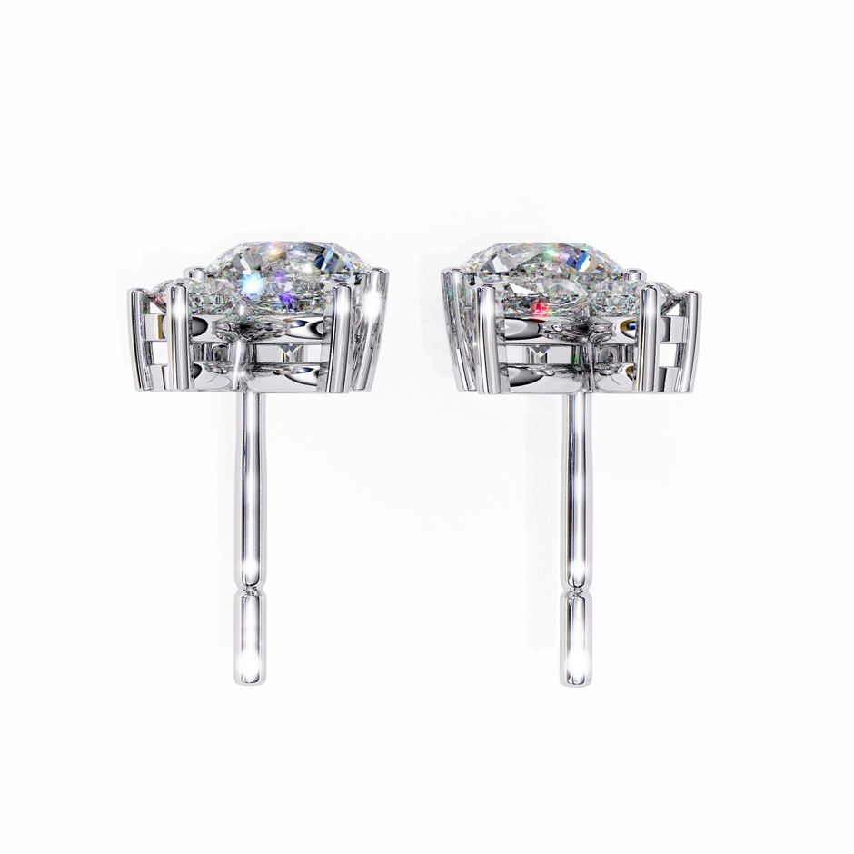 Cartouche Oval Halo Diamond Stud Earrings — 10k–18k Gold