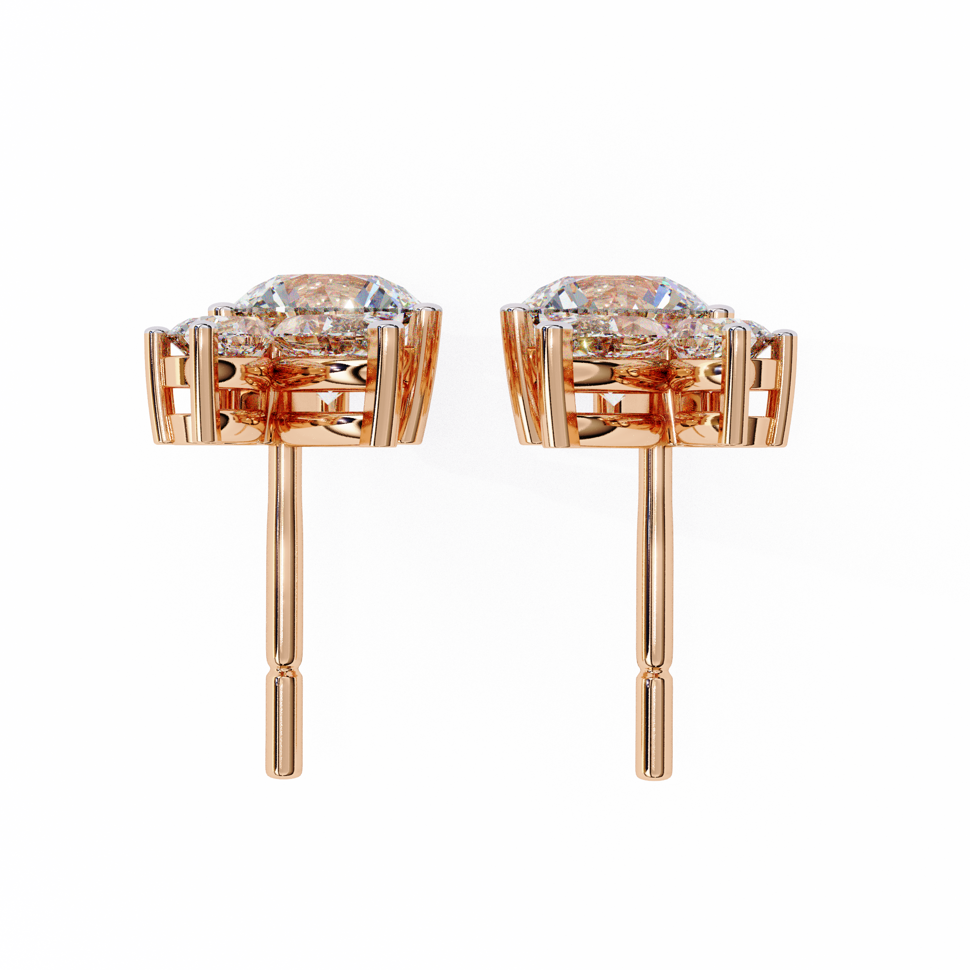 Cartouche Oval Halo Diamond Stud Earrings — 10k–18k Gold