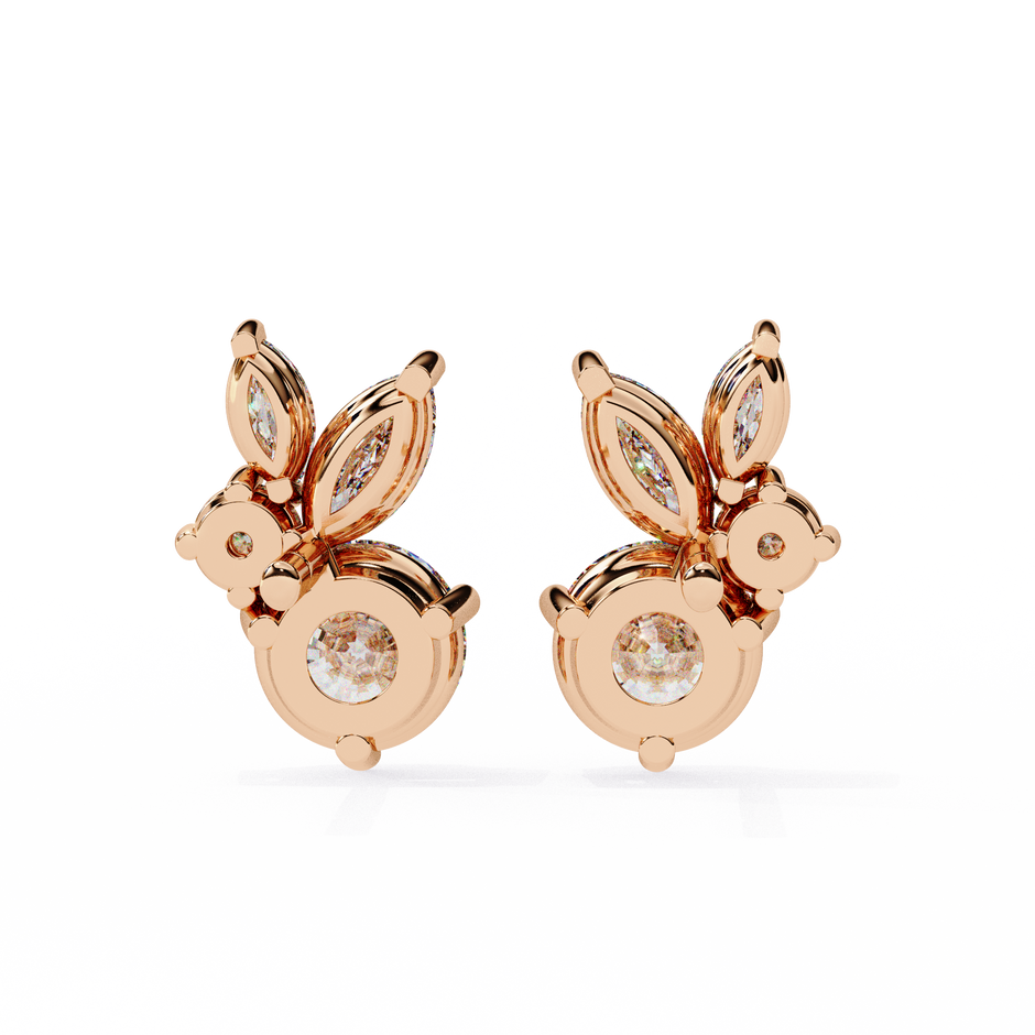 Cartouche Oval Halo Diamond Stud Earrings — 10k–18k Gold