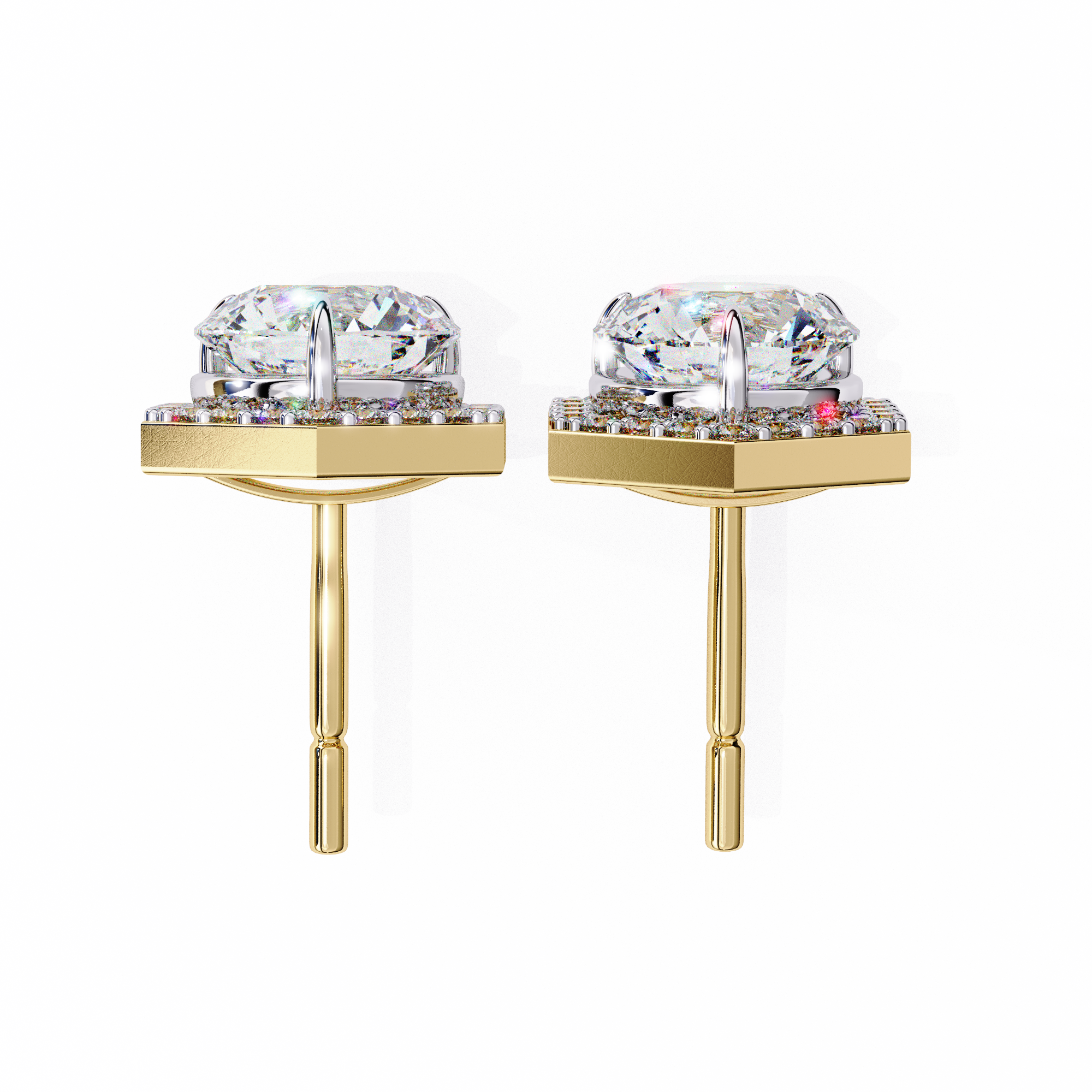 Royale Cushion Halo Diamond Stud Earrings — 10k–18k Gold