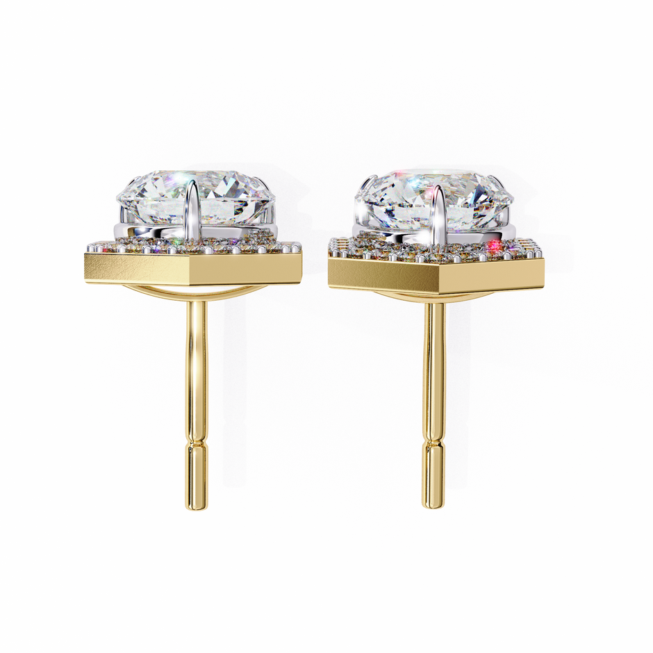 Royale Cushion Halo Diamond Stud Earrings — 10k–18k Gold