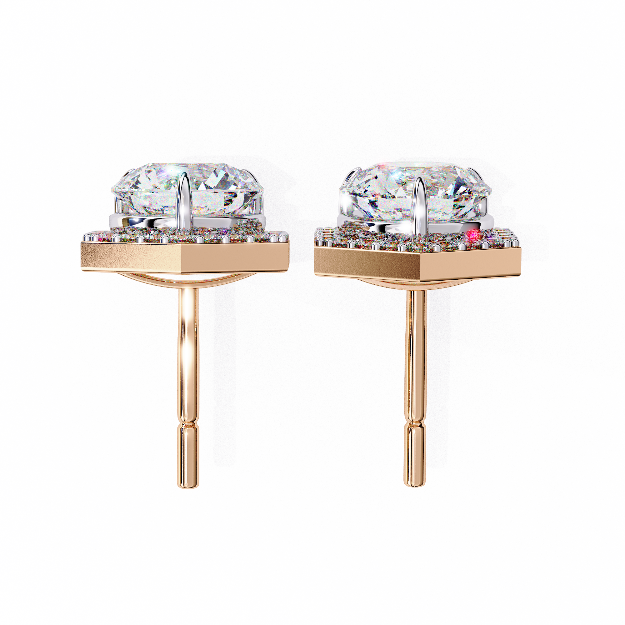 Royale Cushion Halo Diamond Stud Earrings — 10k–18k Gold