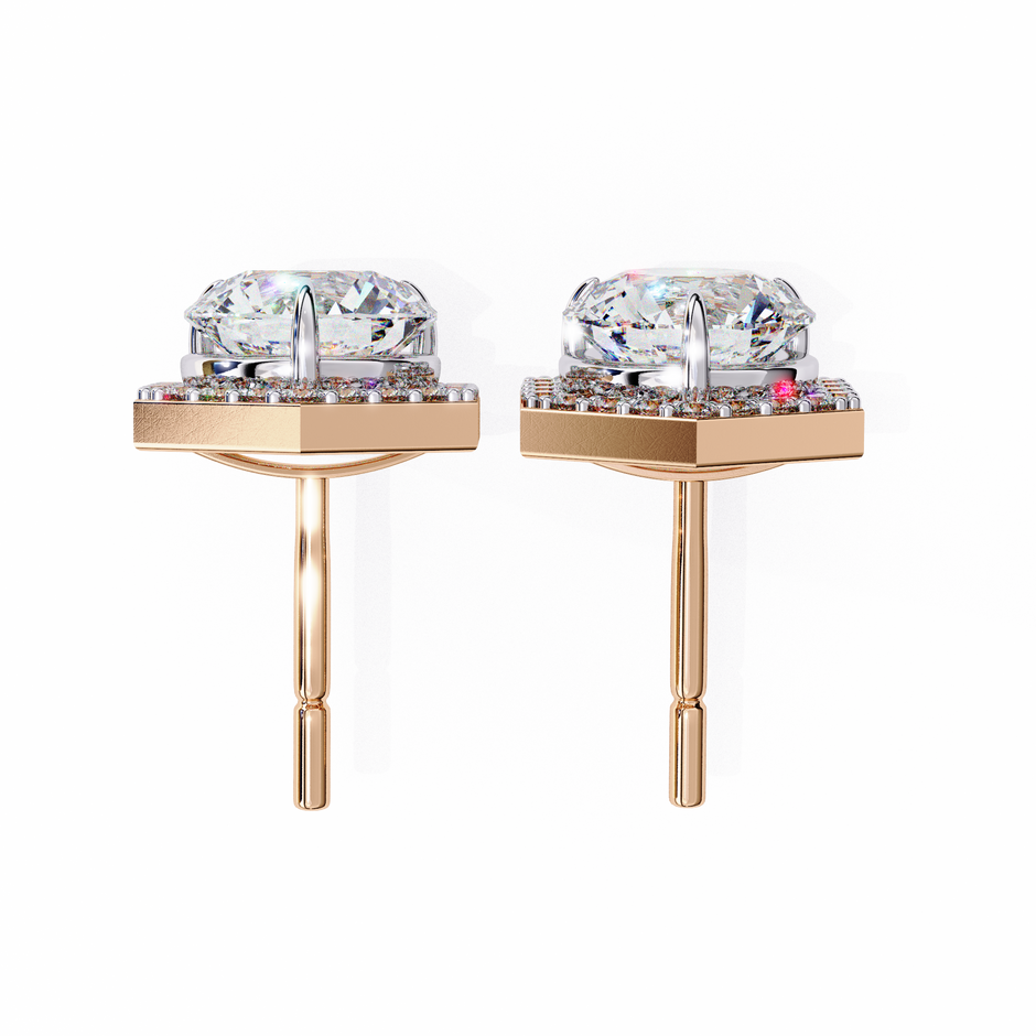 Royale Cushion Halo Diamond Stud Earrings — 10k–18k Gold