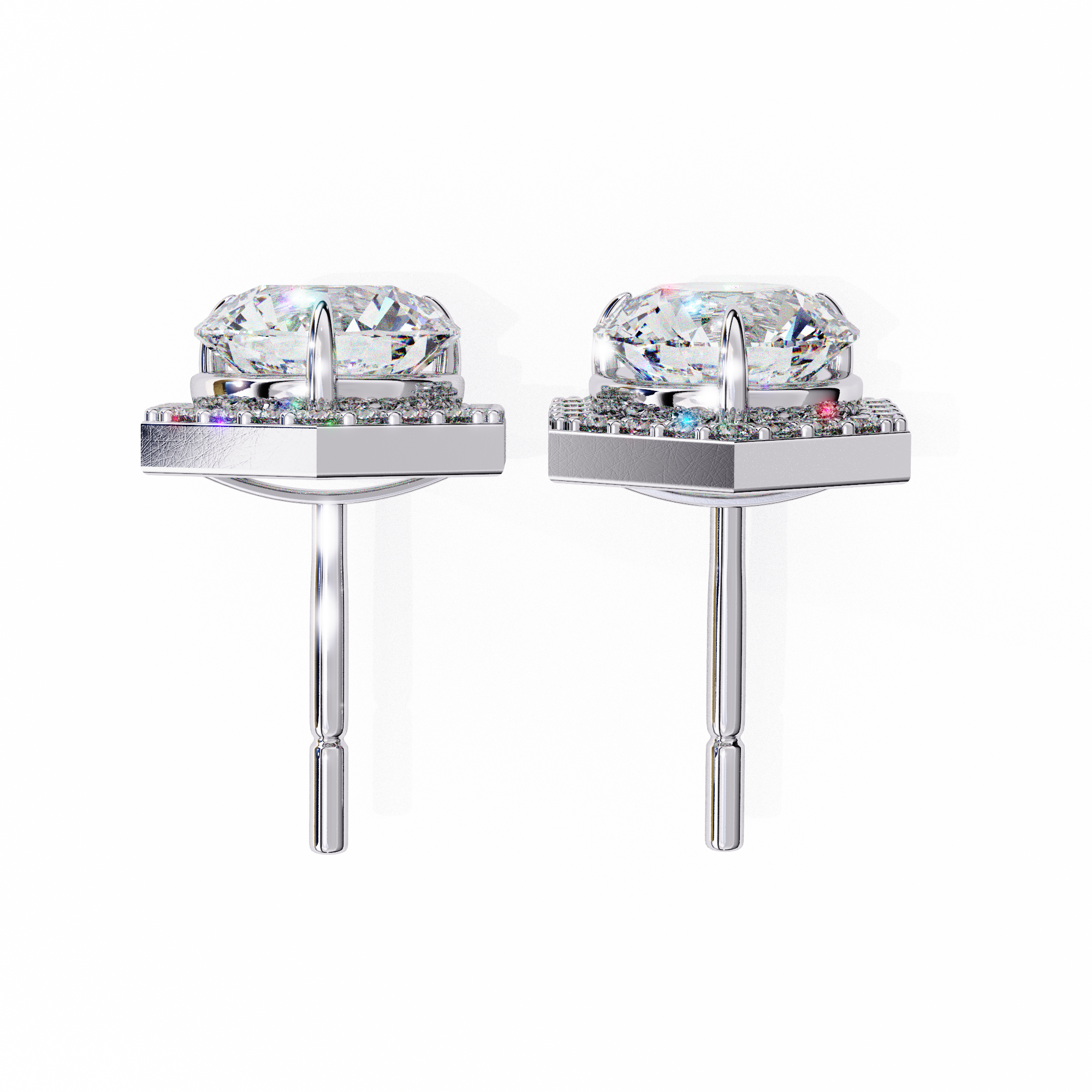 Royale Cushion Halo Diamond Stud Earrings — 10k–18k Gold