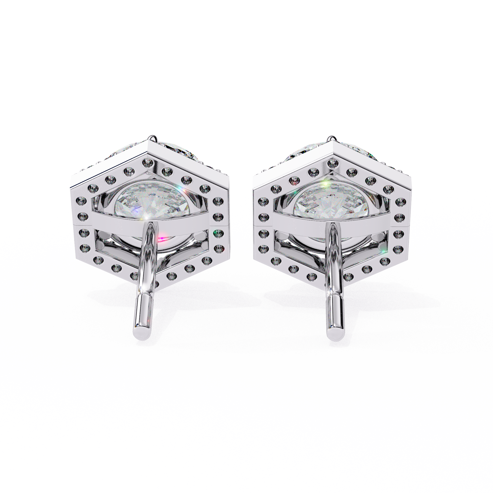 Royale Cushion Halo Diamond Stud Earrings — 10k–18k Gold