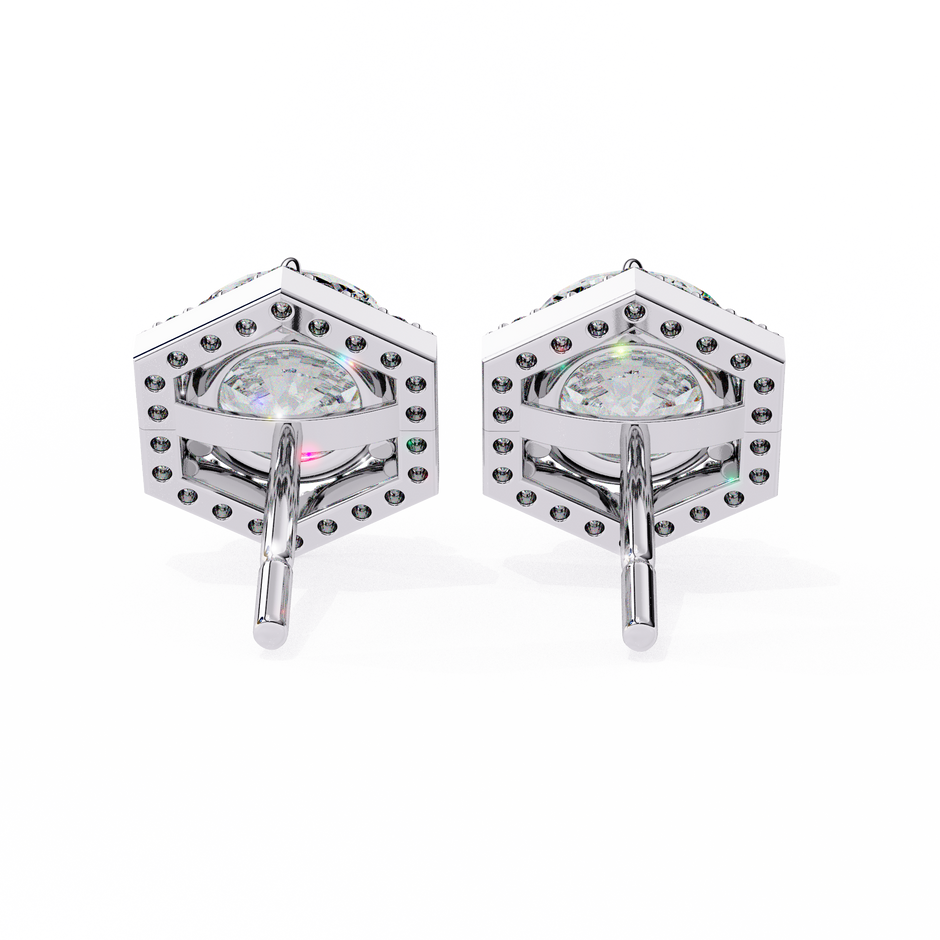 Royale Cushion Halo Diamond Stud Earrings — 10k–18k Gold