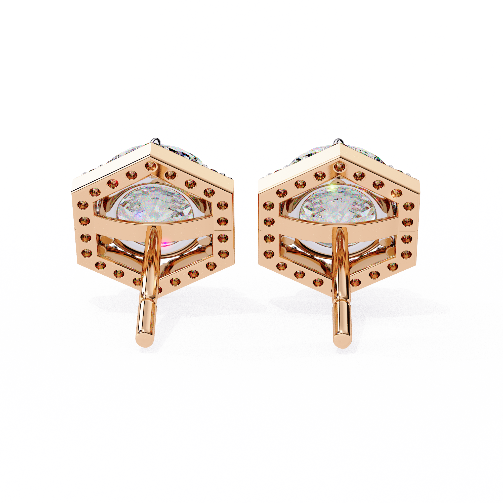 Royale Cushion Halo Diamond Stud Earrings — 10k–18k Gold