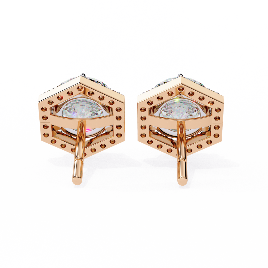 Royale Cushion Halo Diamond Stud Earrings — 10k–18k Gold