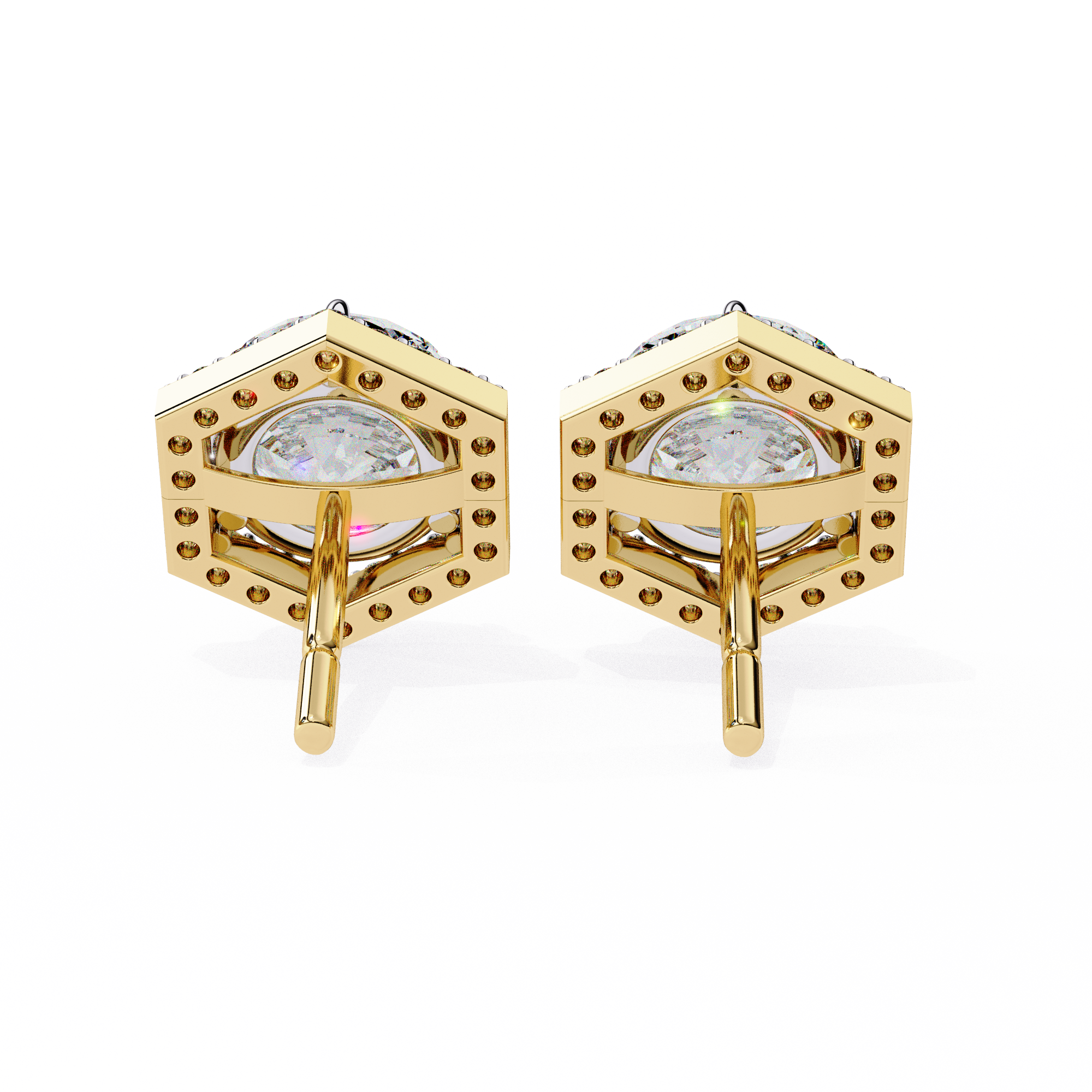 Royale Cushion Halo Diamond Stud Earrings — 10k–18k Gold