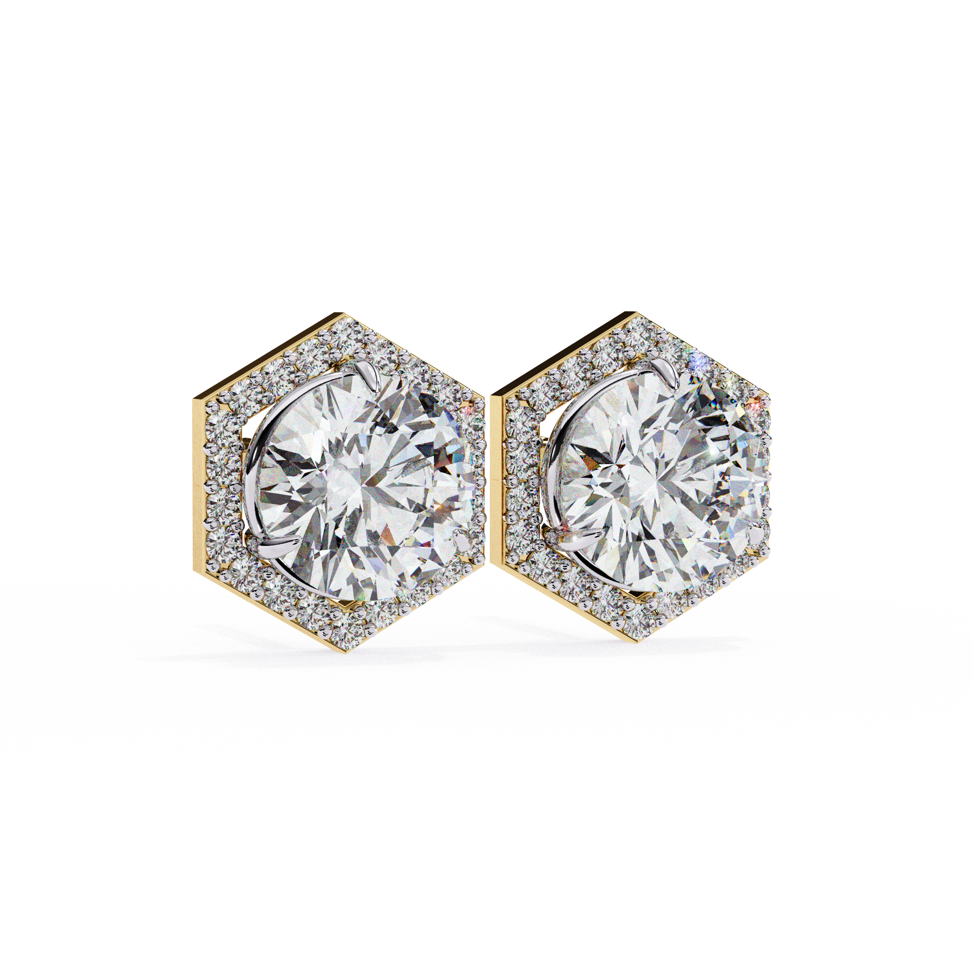 Royale Cushion Halo Diamond Stud Earrings — 10k–18k Gold