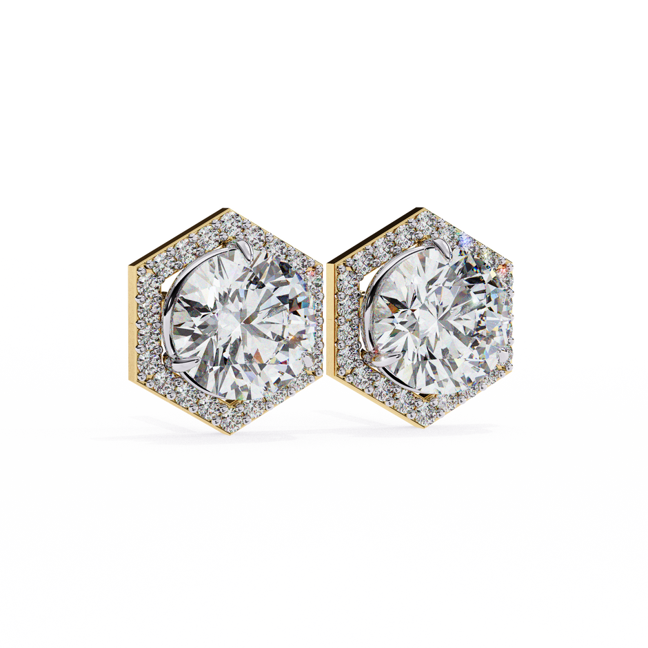 Royale Cushion Halo Diamond Stud Earrings — 10k–18k Gold