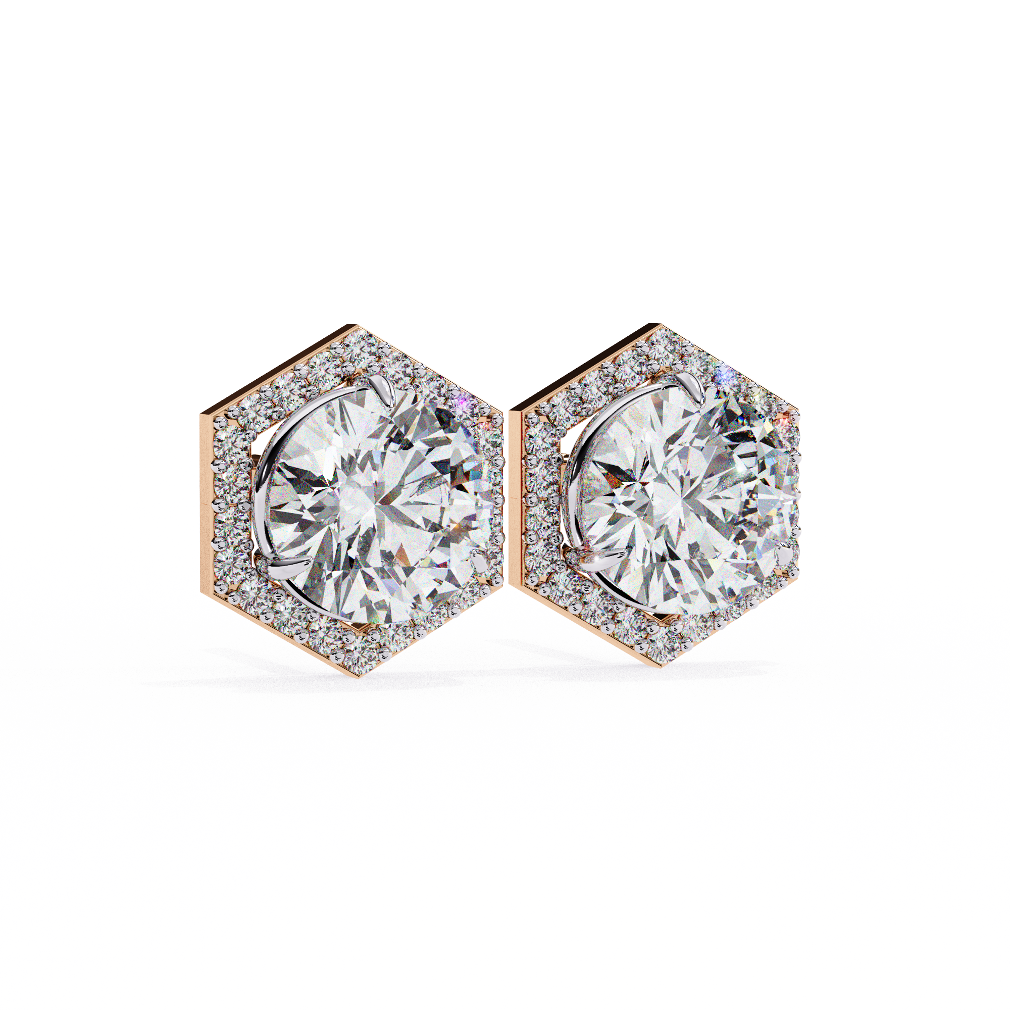 Royale Cushion Halo Diamond Stud Earrings — 10k–18k Gold