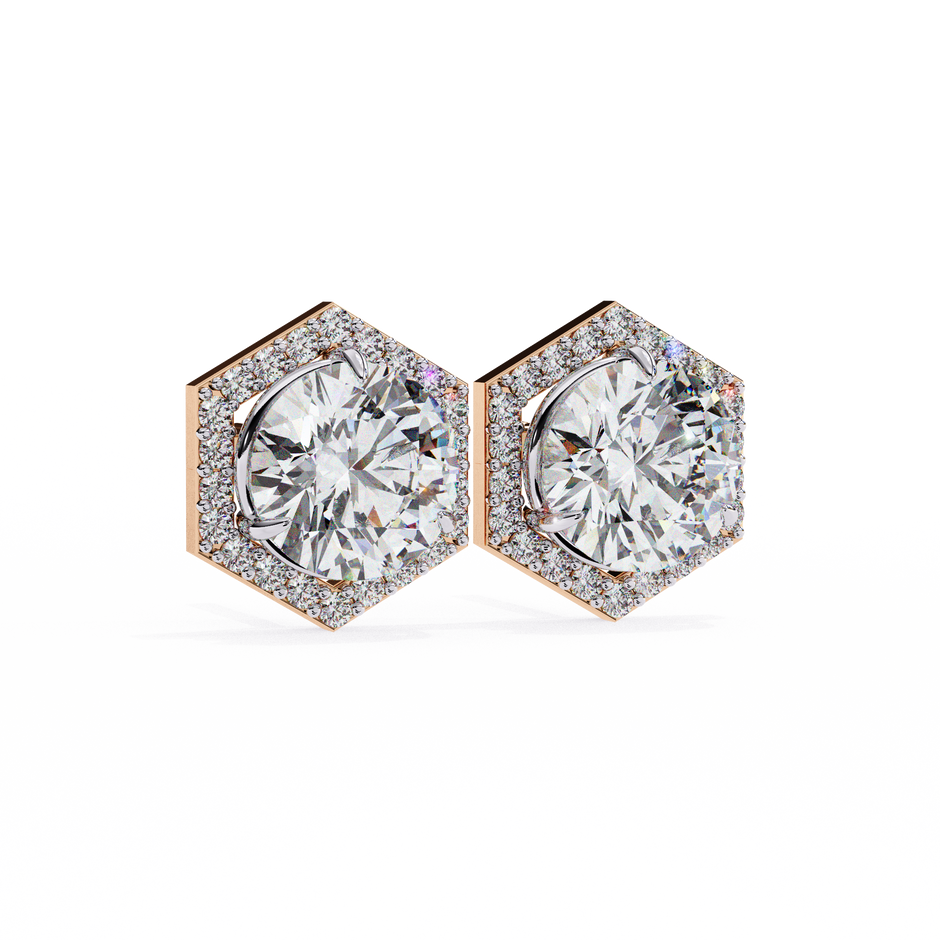 Royale Cushion Halo Diamond Stud Earrings — 10k–18k Gold