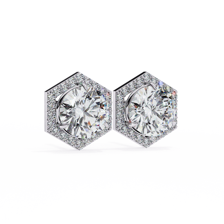 Royale Cushion Halo Diamond Stud Earrings — 10k–18k Gold