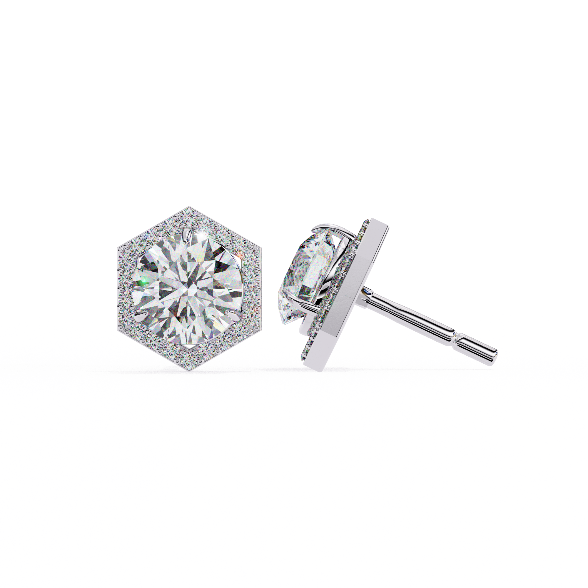 Royale Cushion Halo Diamond Stud Earrings — 10k–18k Gold
