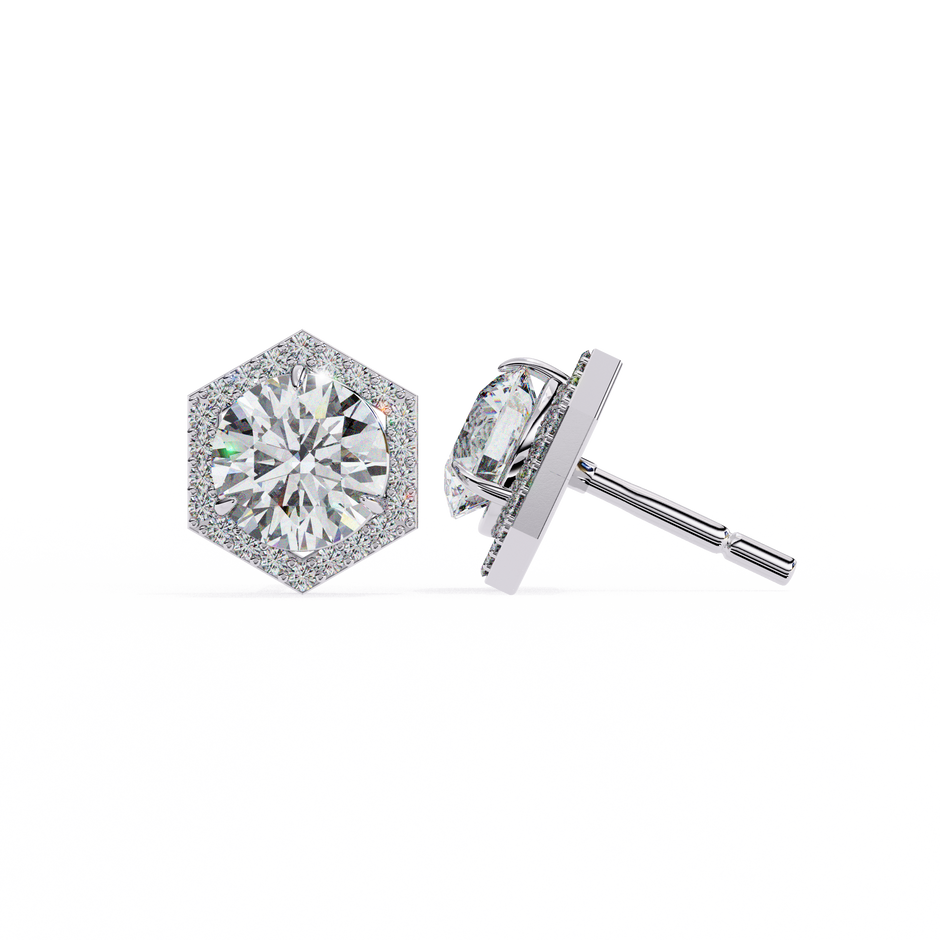 Royale Cushion Halo Diamond Stud Earrings — 10k–18k Gold